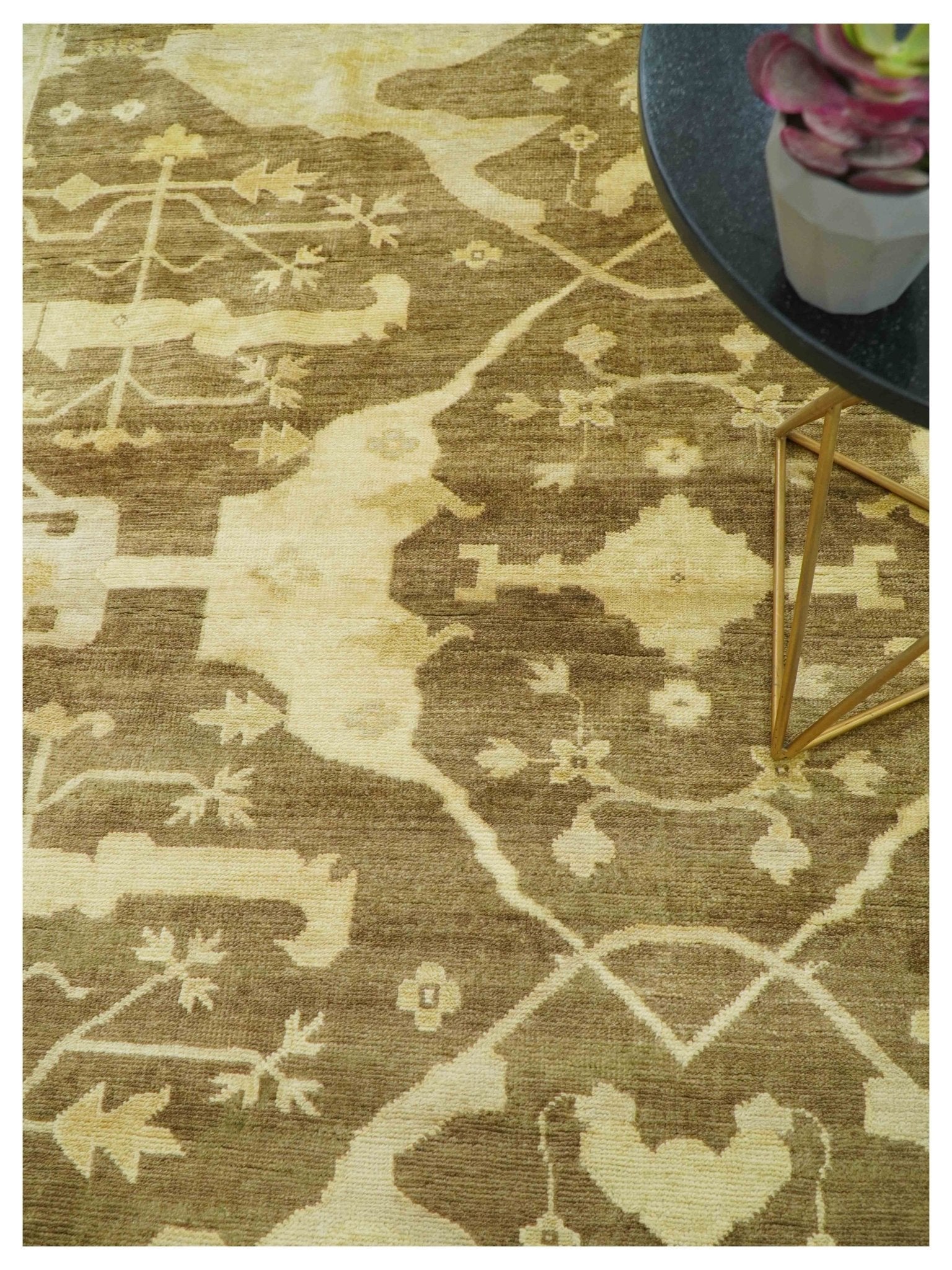 Beige And Brown Traditional Oushak Hand knotted Wool Area Rug - Image 3