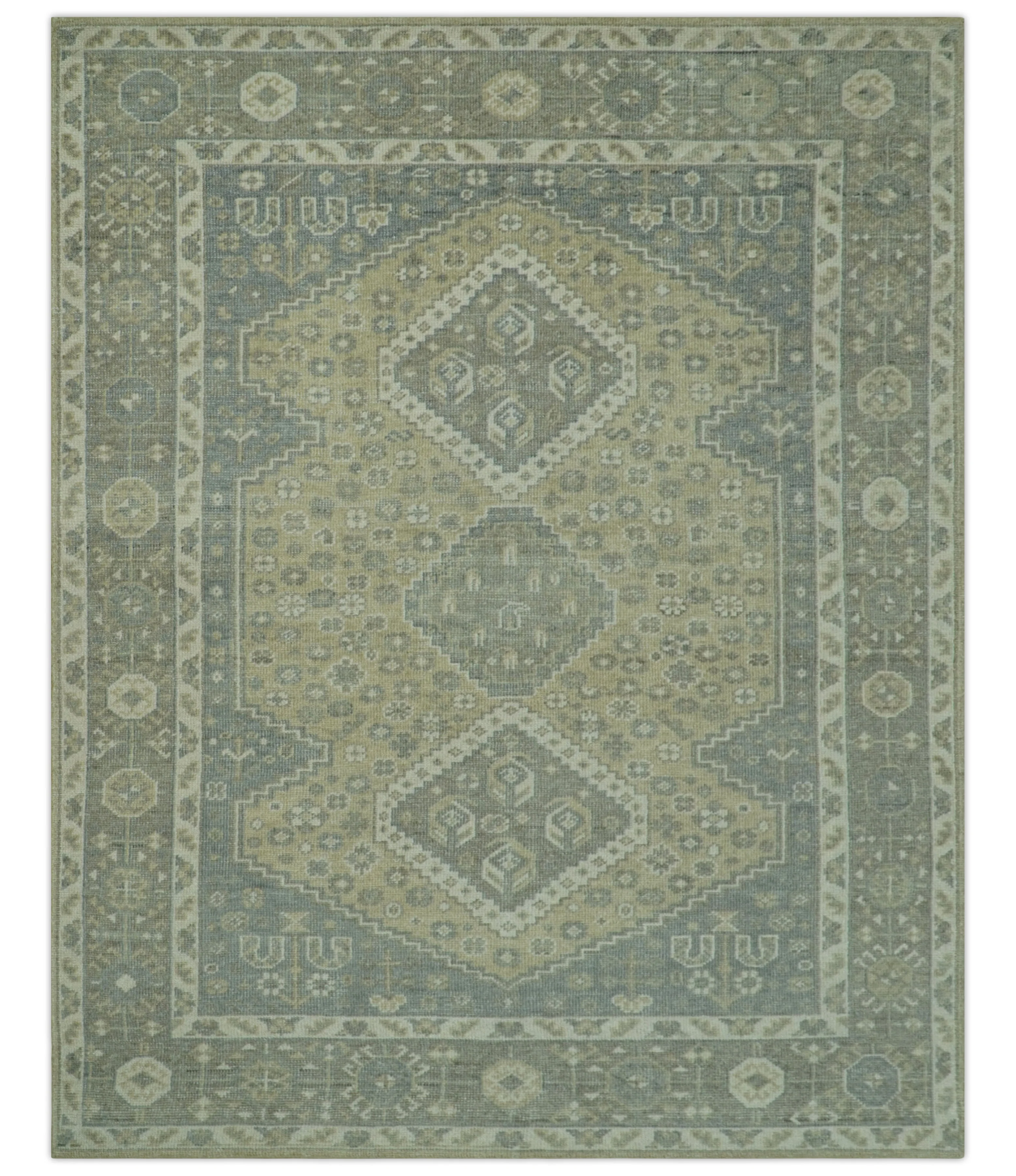 Beige And Gray Traditional Turkish Design Hand Knotted Custom Made Wool Rug