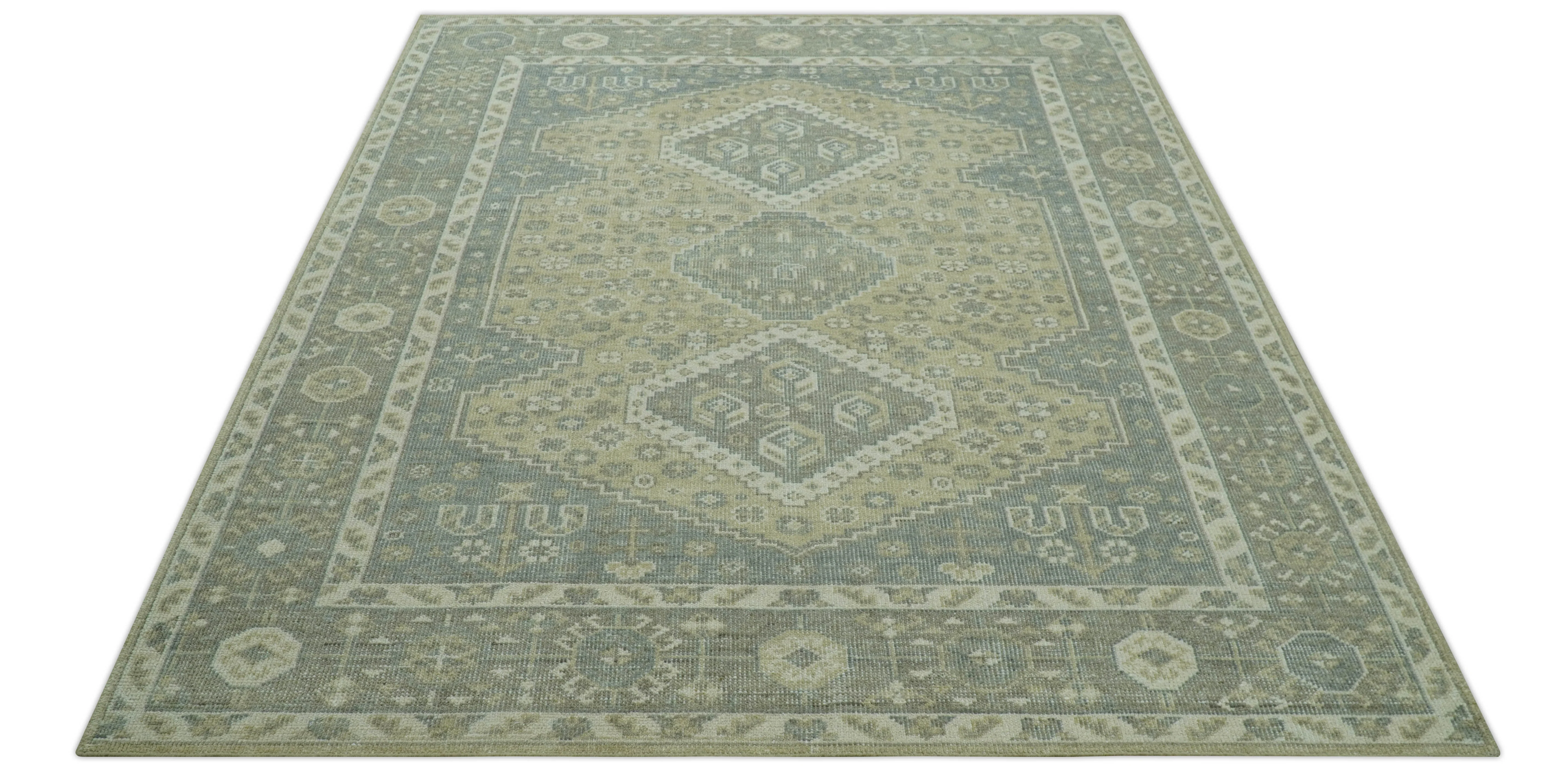 Beige And Gray Traditional Turkish Design Hand Knotted Custom Made Wool Rug - Image 10
