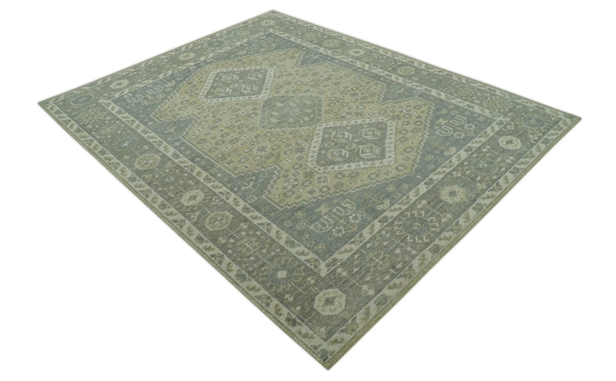 Beige And Gray Traditional Turkish Design Hand Knotted Custom Made Wool Rug - Image 11