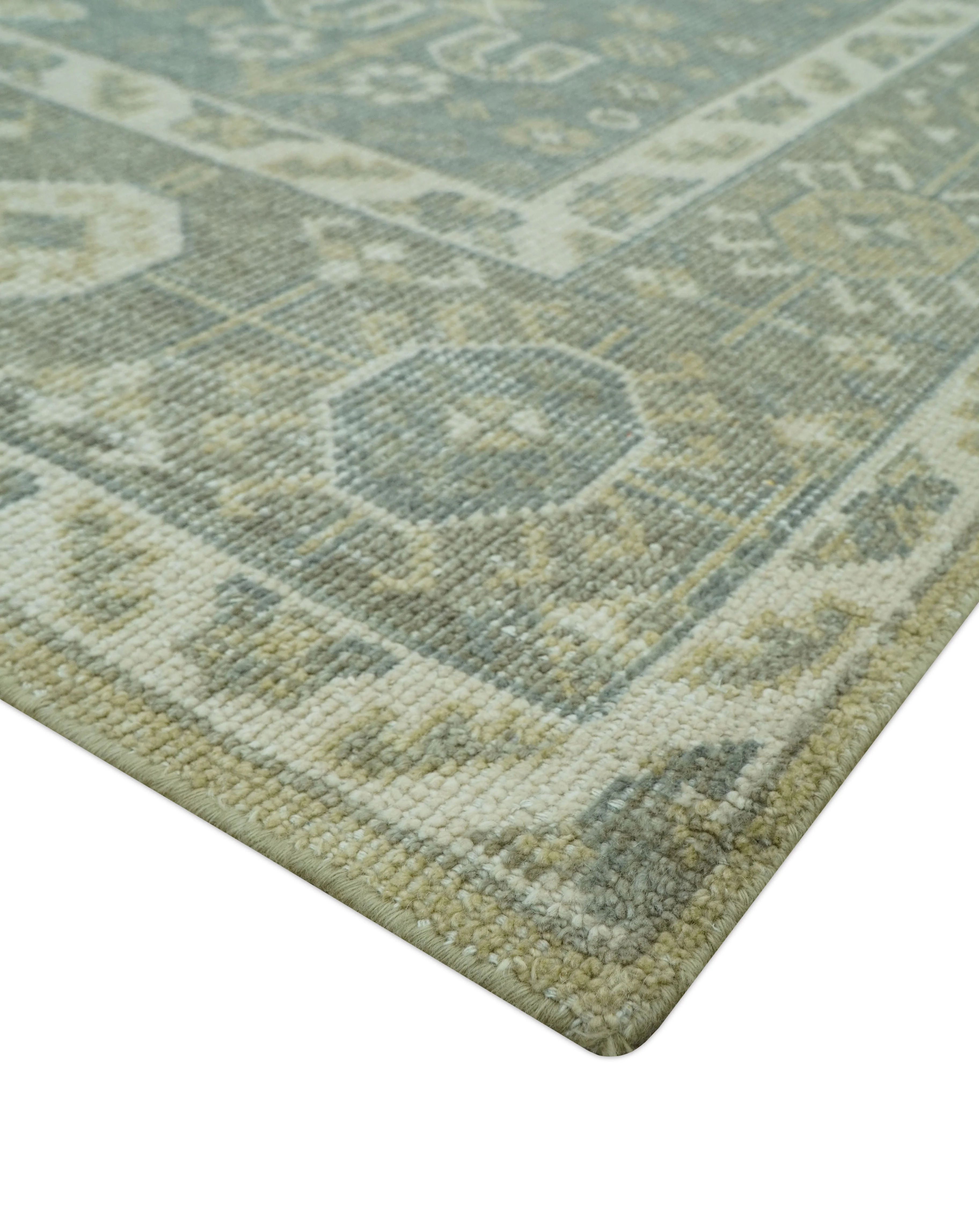 Beige And Gray Traditional Turkish Design Hand Knotted Custom Made Wool Rug - Image 4