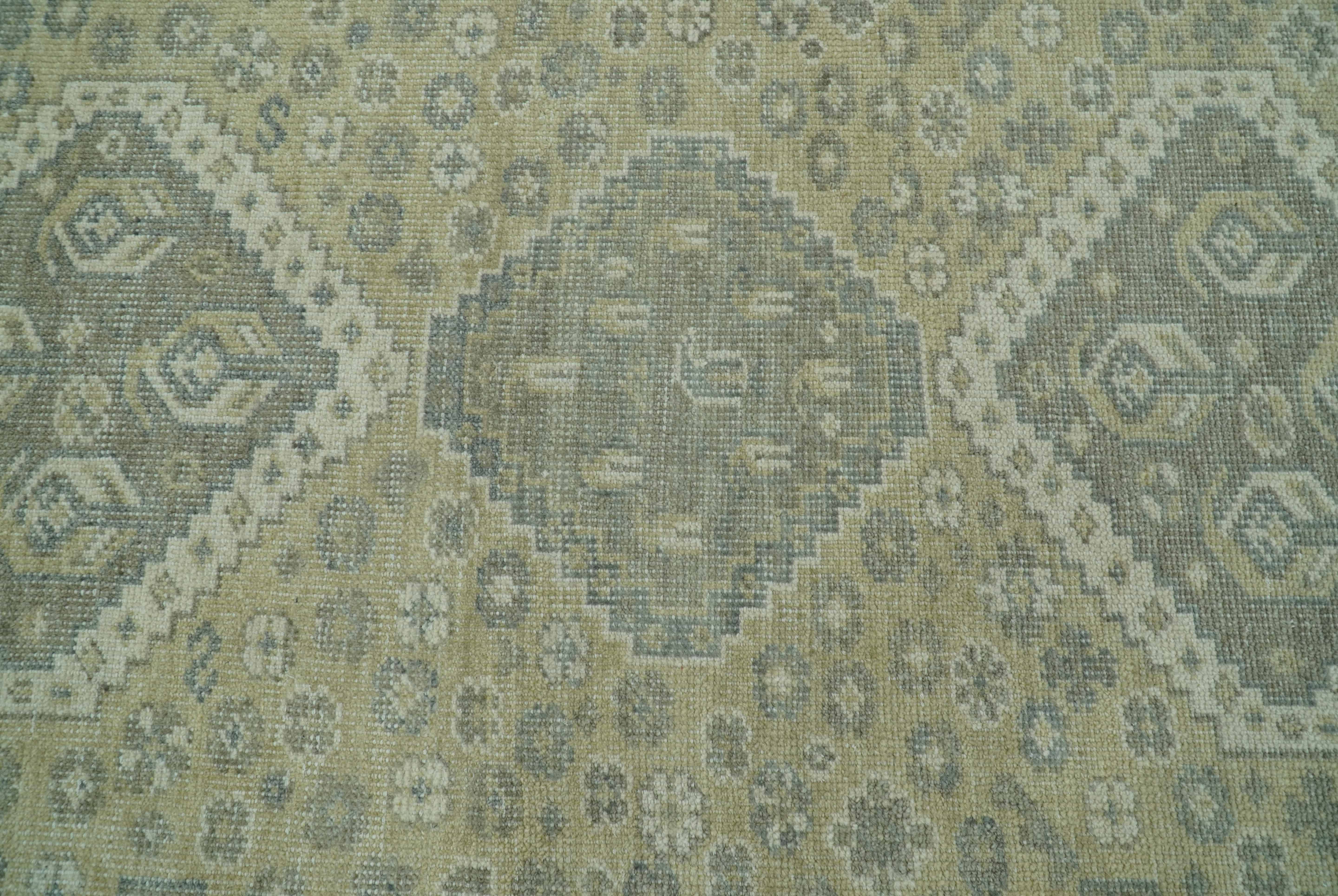 Beige And Gray Traditional Turkish Design Hand Knotted Custom Made Wool Rug - Image 6