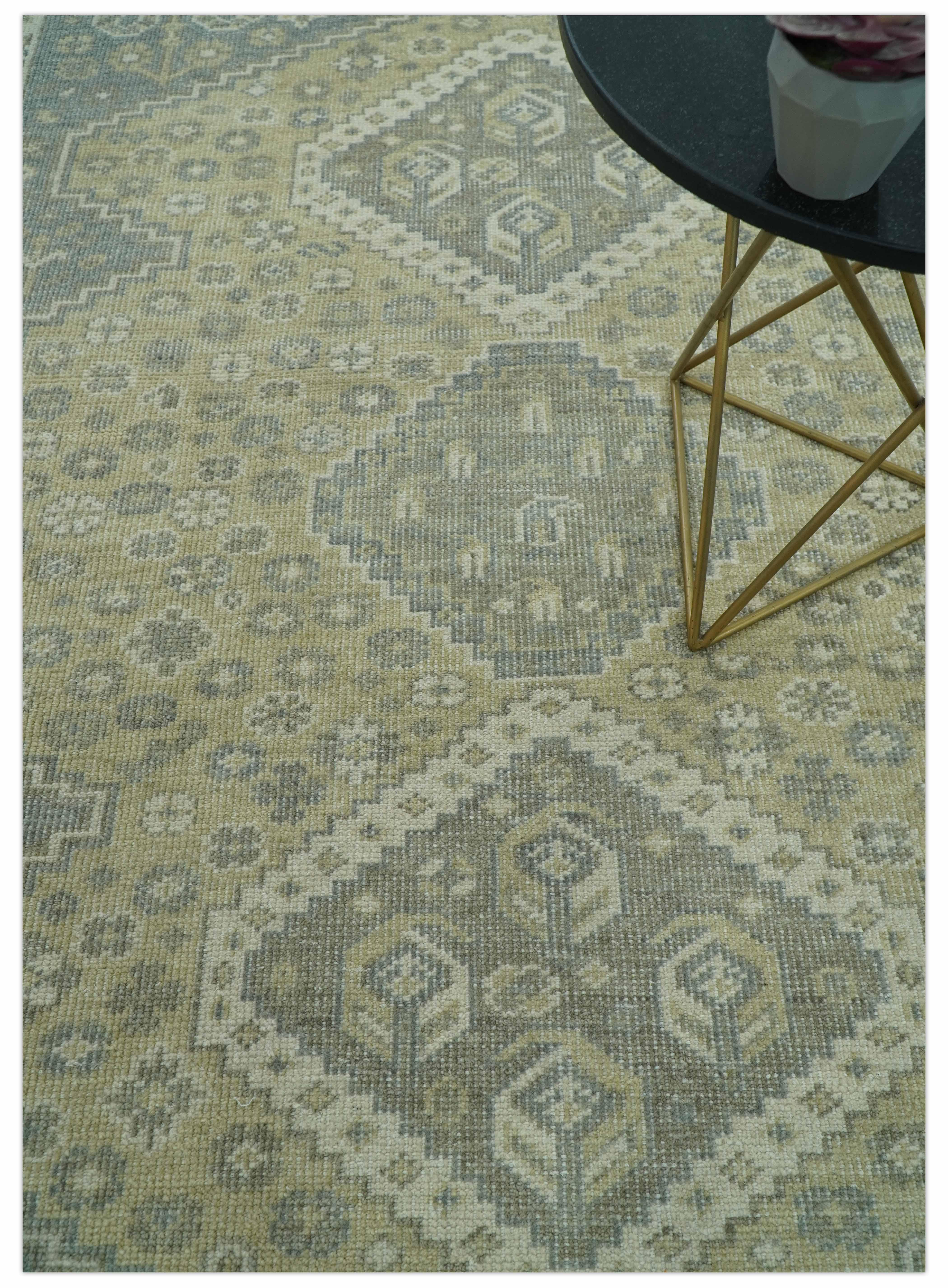 Beige And Gray Traditional Turkish Design Hand Knotted Custom Made Wool Rug - Image 8