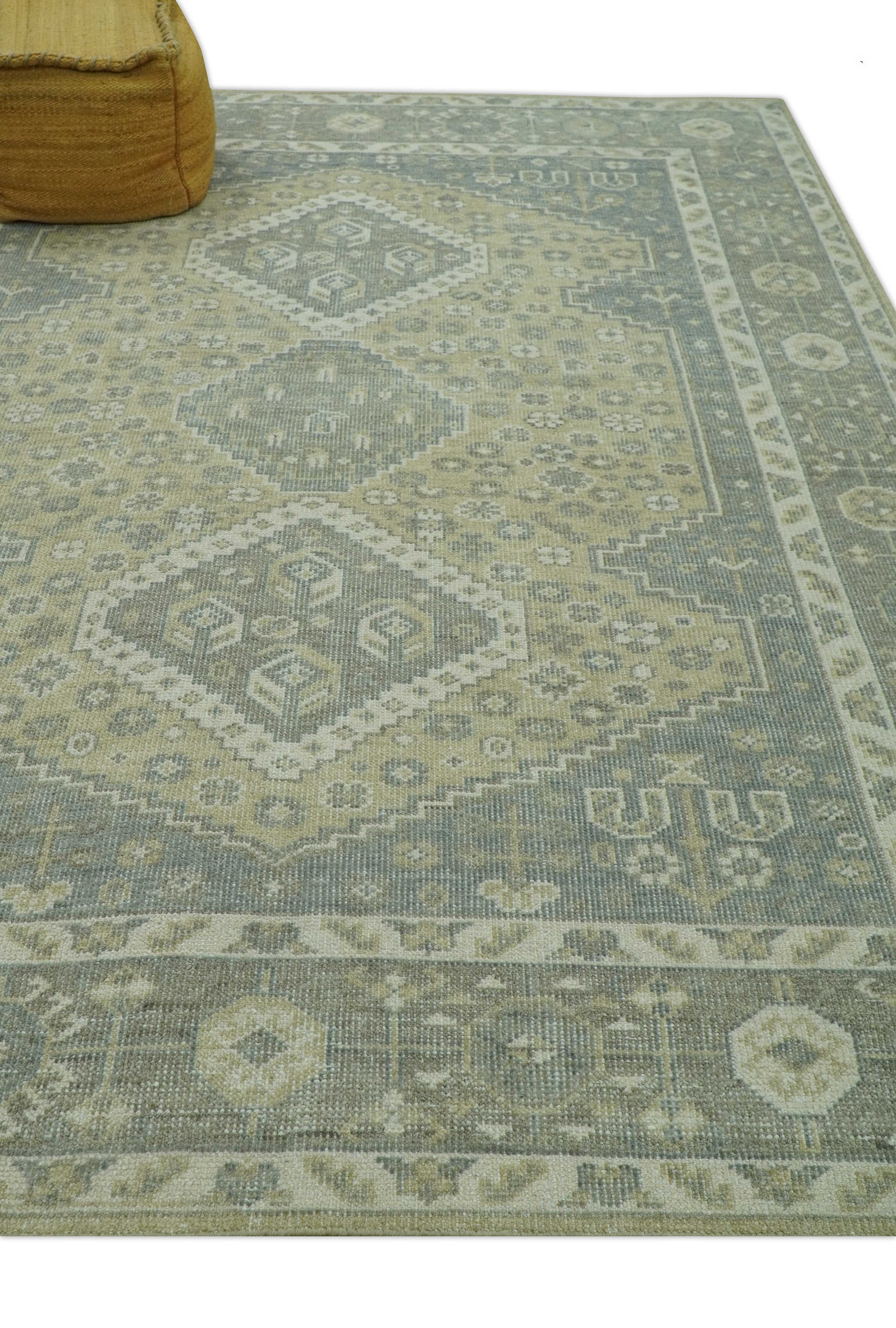 Beige And Gray Traditional Turkish Design Hand Knotted Custom Made Wool Rug - Image 9