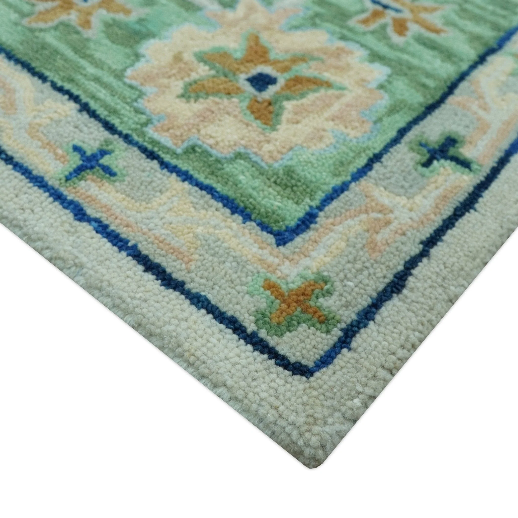 Beige and Green traditional Floral Oriental Oushak Hand Tufted Multi Size wool rug - Image 5