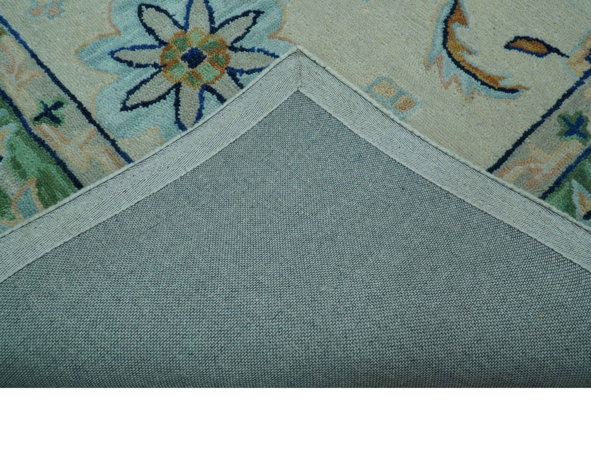 Beige and Green traditional Floral Oriental Oushak Hand Tufted Multi Size wool rug - Image 6