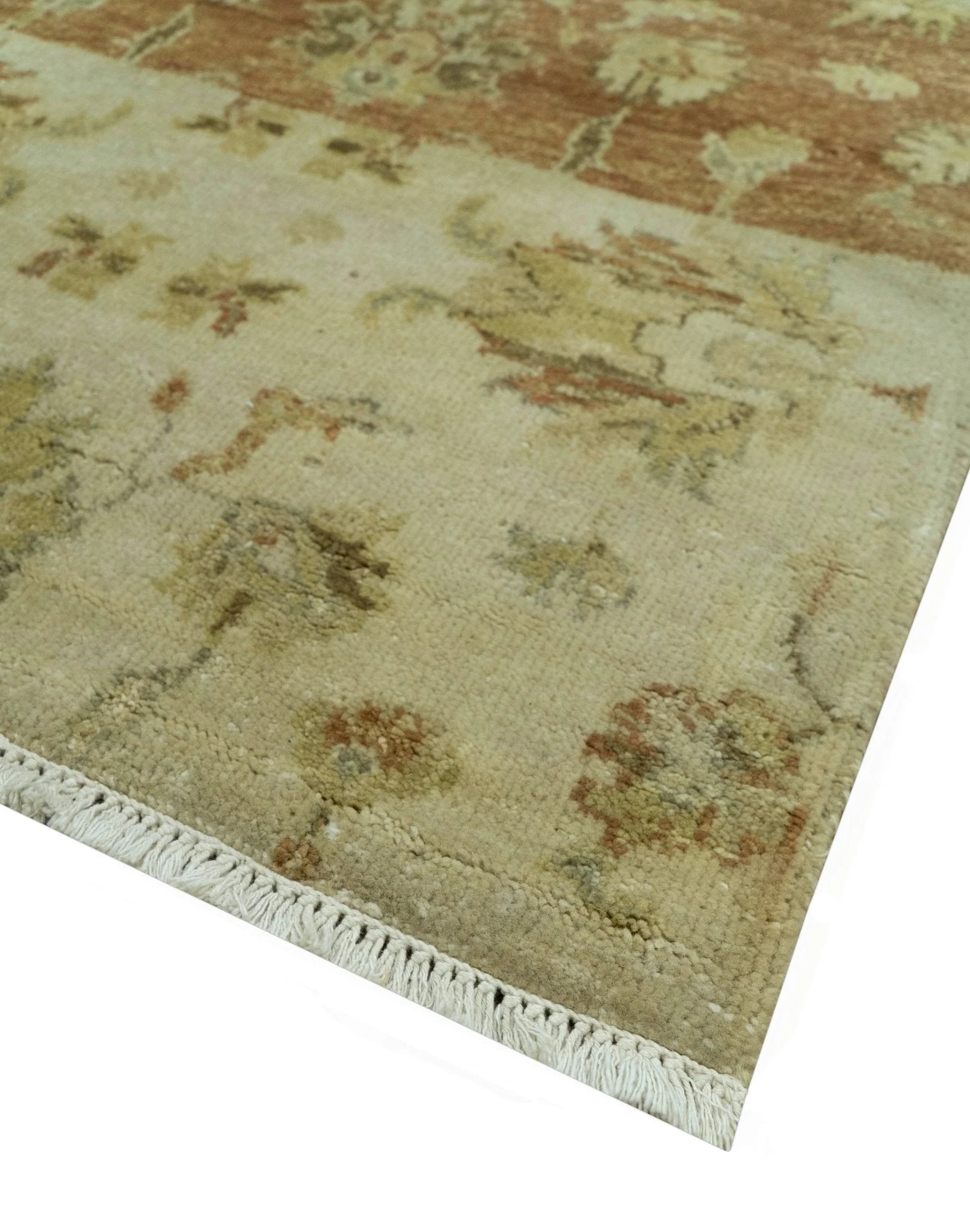 Beige And Rust Traditional Serapi Design Hand Knotted 2x5 Wool Area Rug - Image 3