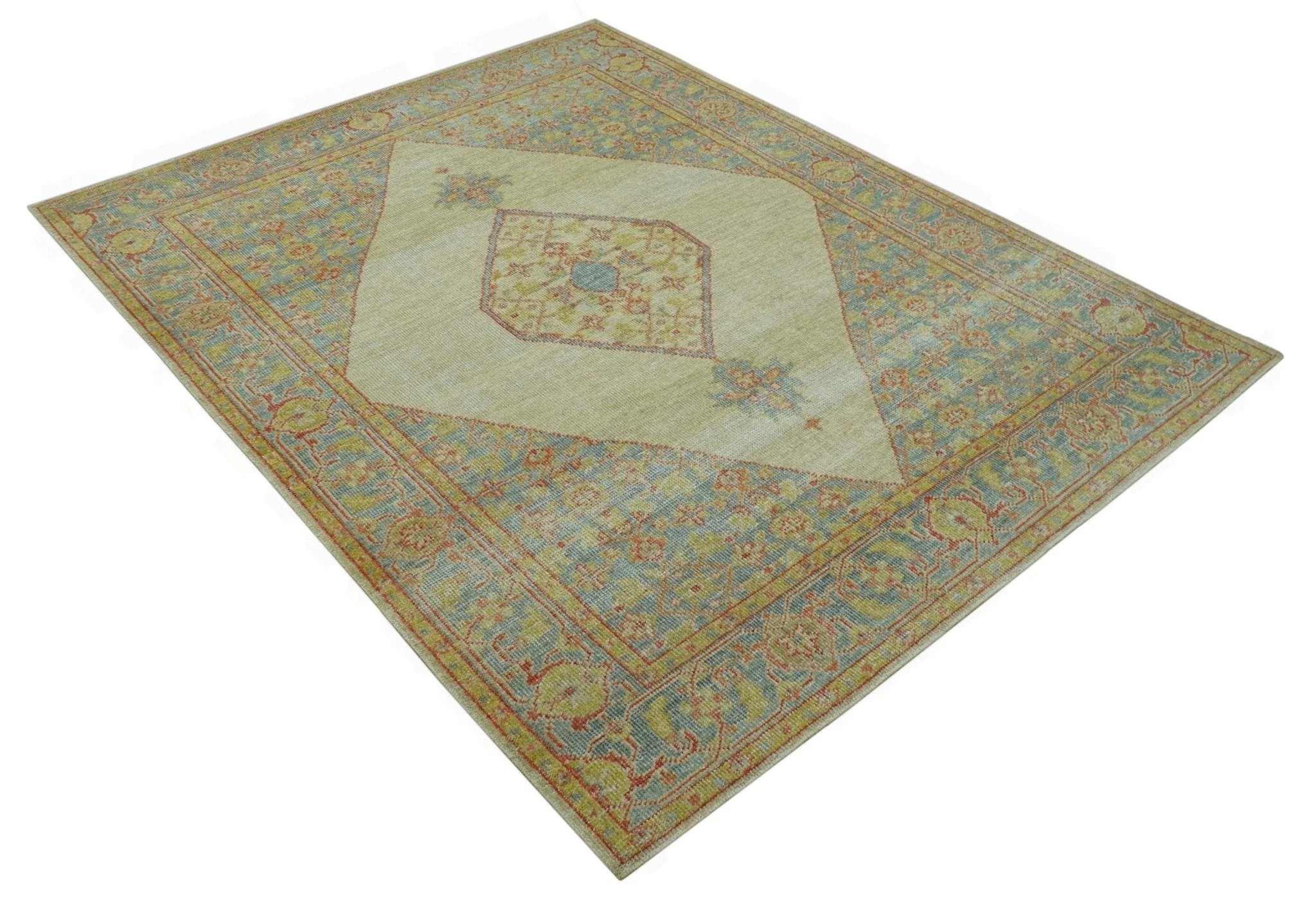 Beige and Rust Traditional Turkish Medallion Hand Knotted 8x10 Wool Area Rug - Image 11