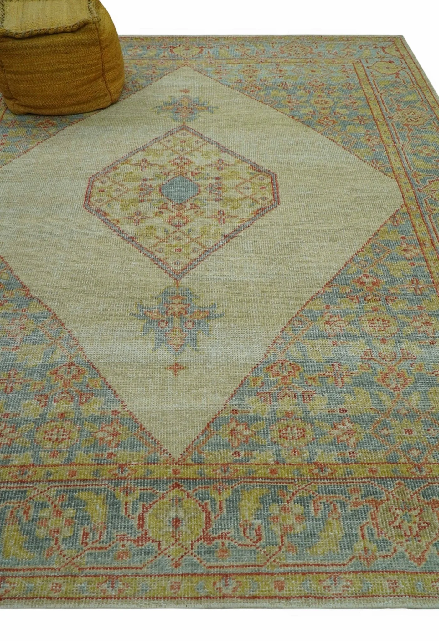 Beige and Rust Traditional Turkish Medallion Hand Knotted 8x10 Wool Area Rug - Image 9