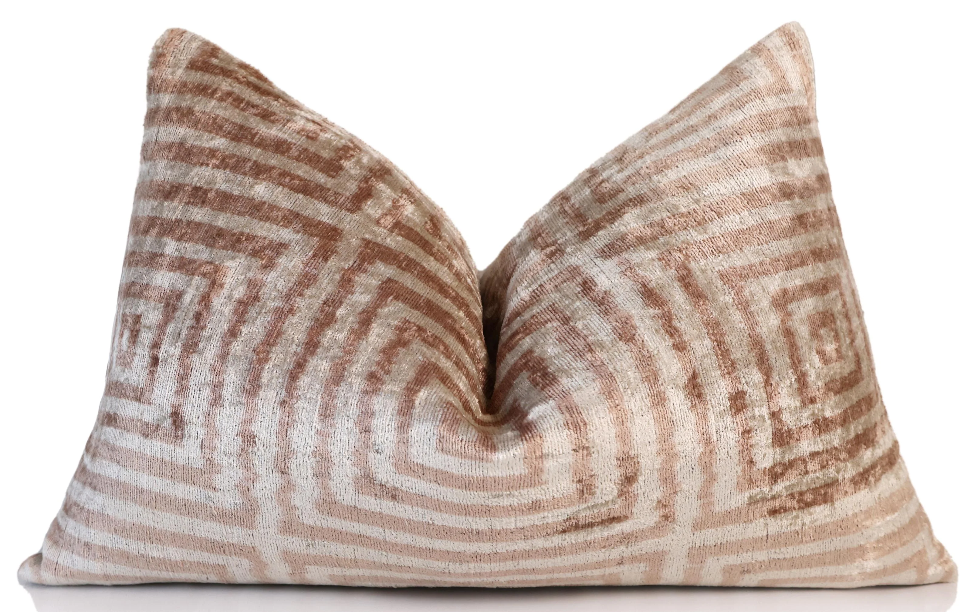 Beige Geometric Silk Velvet Pillow 16x24 Handmade Luxury Cushion - Image 4