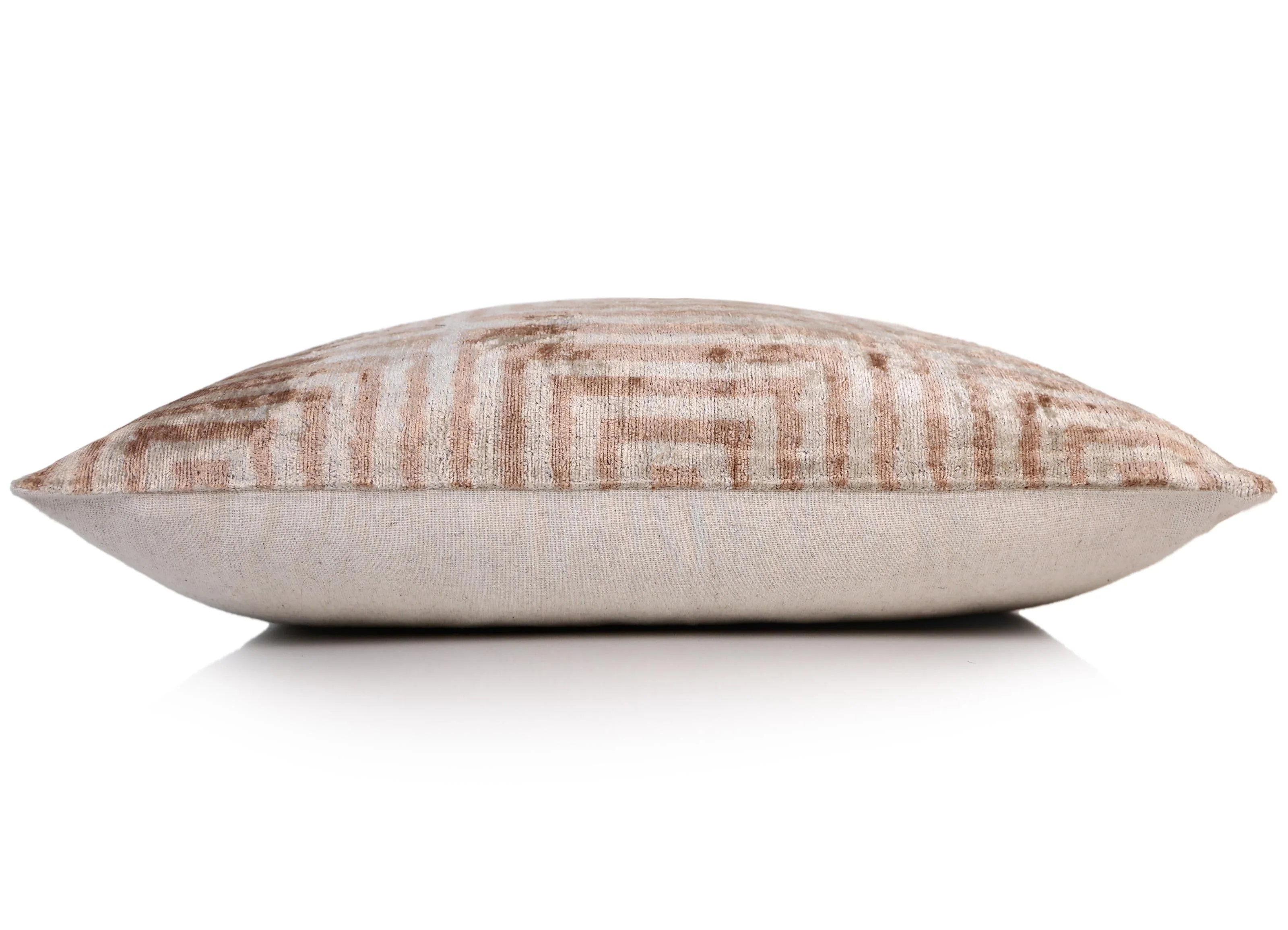 Beige Geometric Silk Velvet Pillow 16x24 Handmade Luxury Cushion - Image 5