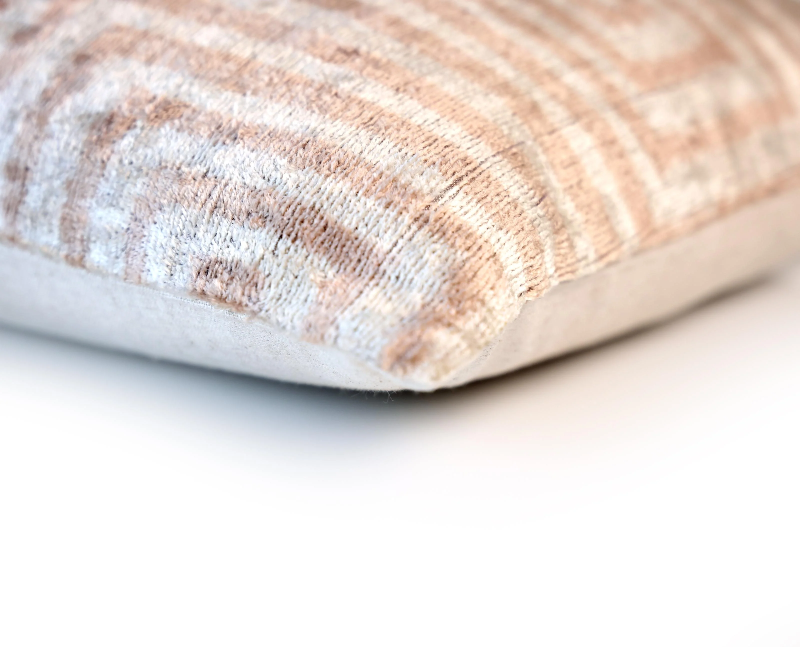 Beige Geometric Silk Velvet Pillow 16x24 Handmade Luxury Cushion - Image 8