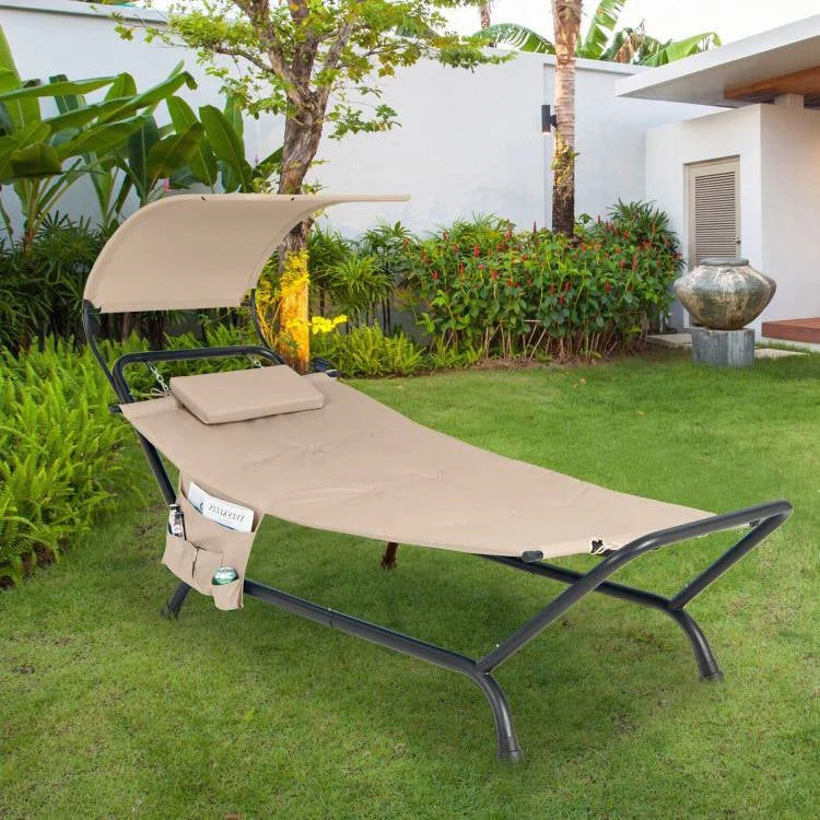 Beige Polyester Chaise Lounge Chair Hammock with Canopy and Storage Bag - Image 3