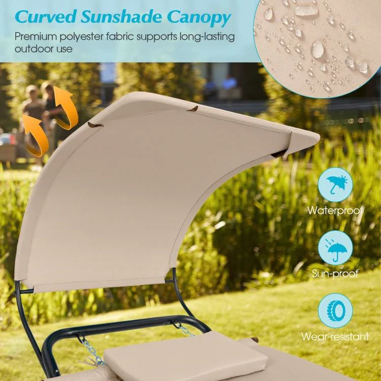 Beige Polyester Chaise Lounge Chair Hammock with Canopy and Storage Bag - Image 4