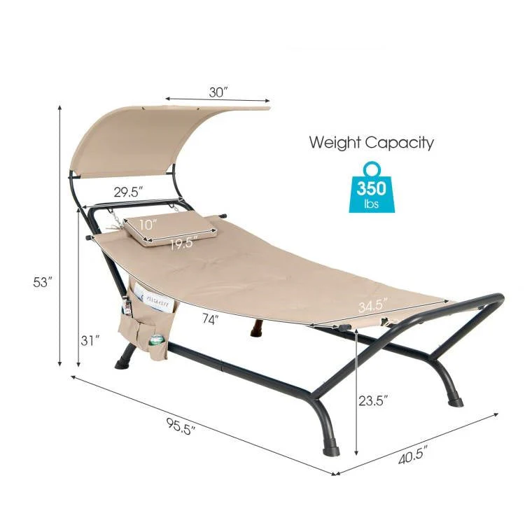 Beige Polyester Chaise Lounge Chair Hammock with Canopy and Storage Bag - Image 5