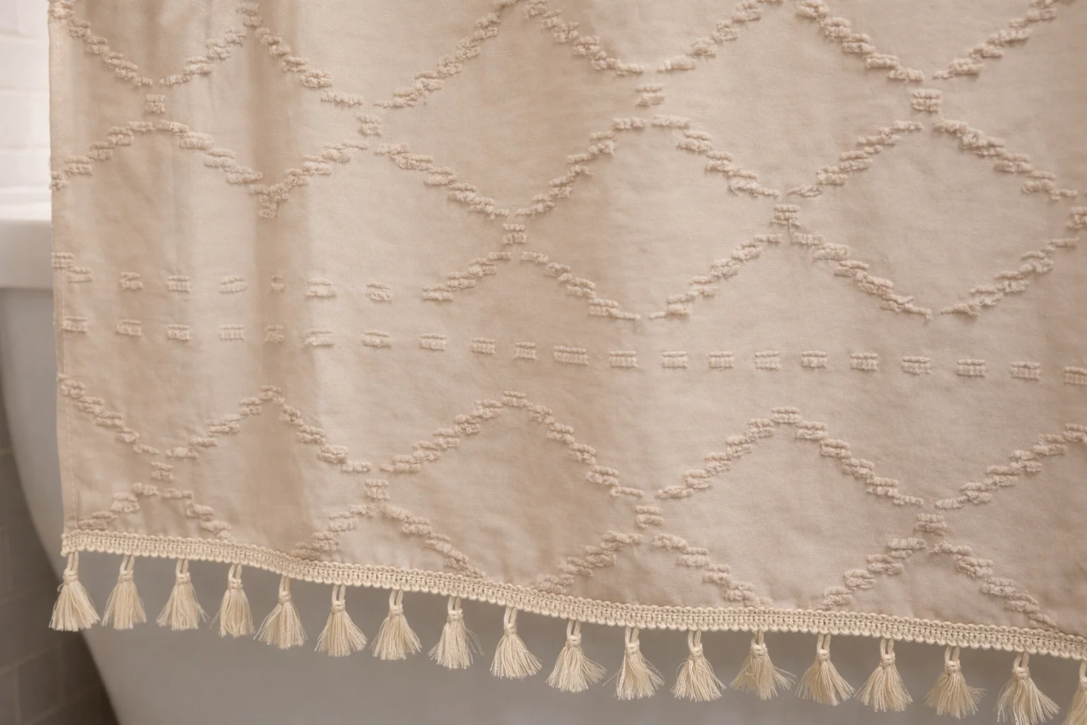 Valencia Tufted Beige Shower Curtain - Image 2