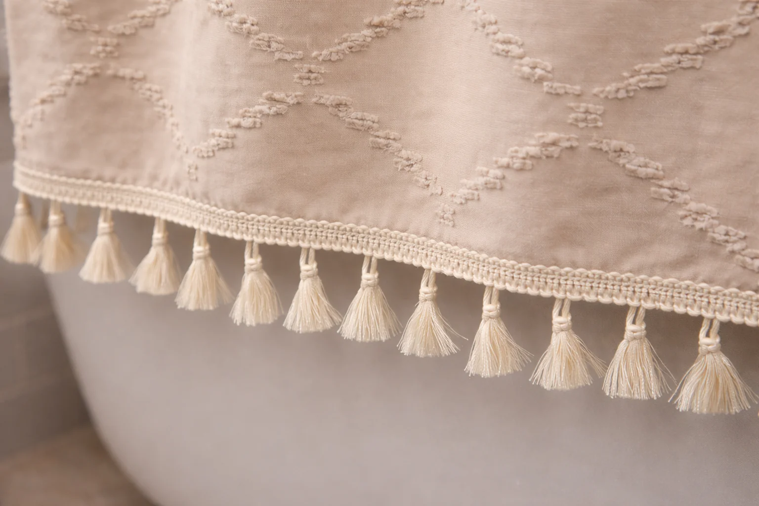 Valencia Tufted Beige Shower Curtain - Image 3