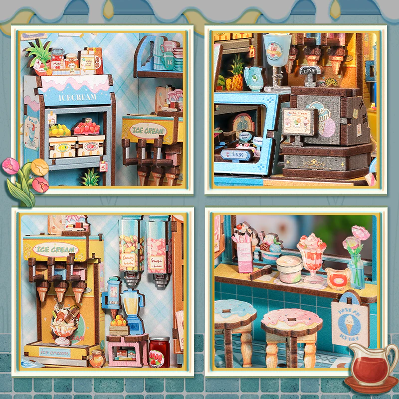 Bella's Ice Cream Dollhouse Kit - Miniature Wizardi Roombox Kit with LED Light F07M51-93-CWGC212 - Image 3