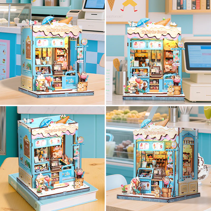 Bella's Ice Cream Dollhouse Kit - Miniature Wizardi Roombox Kit with LED Light F07M51-93-CWGC212 - Image 4