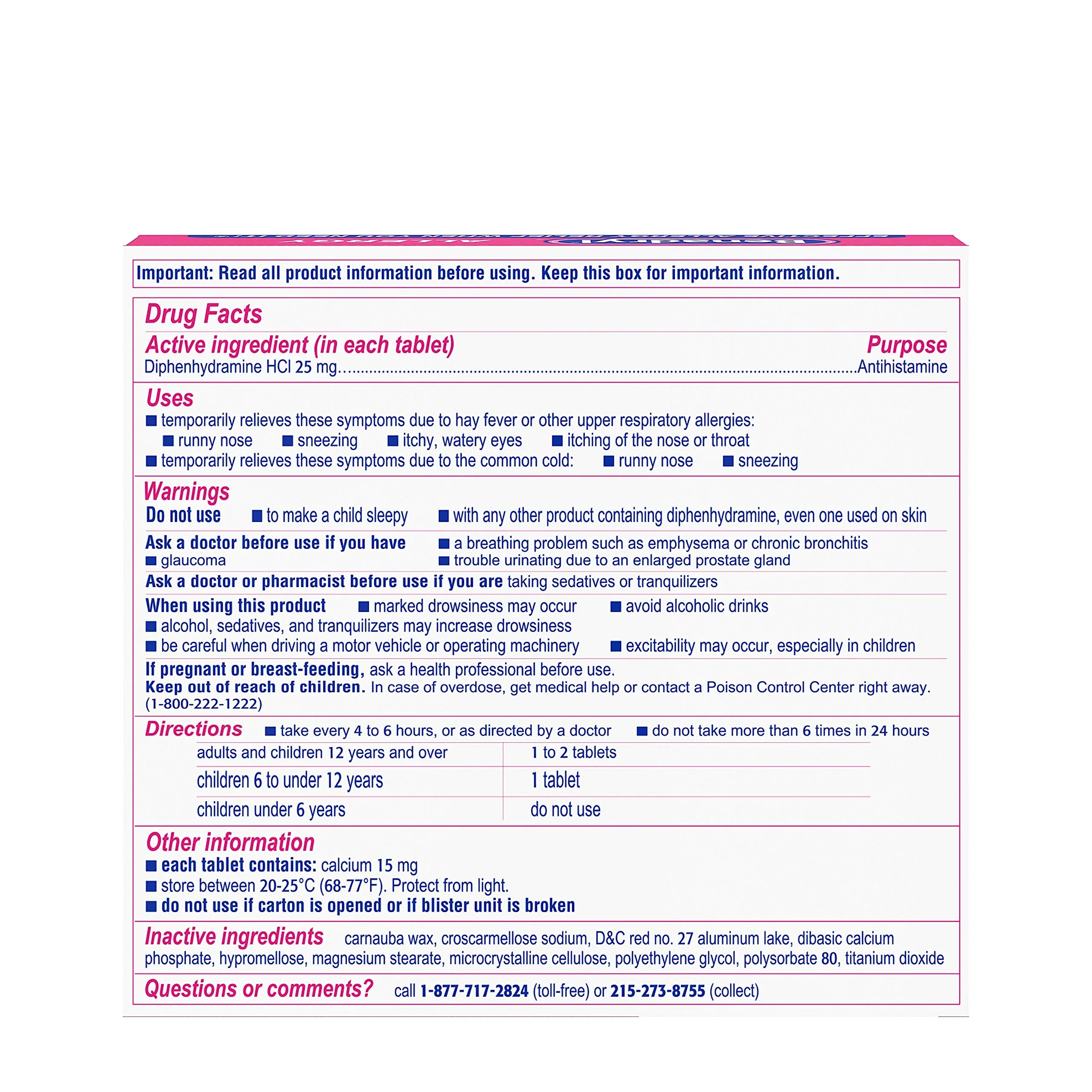 Benadryl Ultratabs Antihistamine Allergy Relief Tablets, Diphenhydramine HCl 25mg, 24 Count (Pack of 2) - Image 2