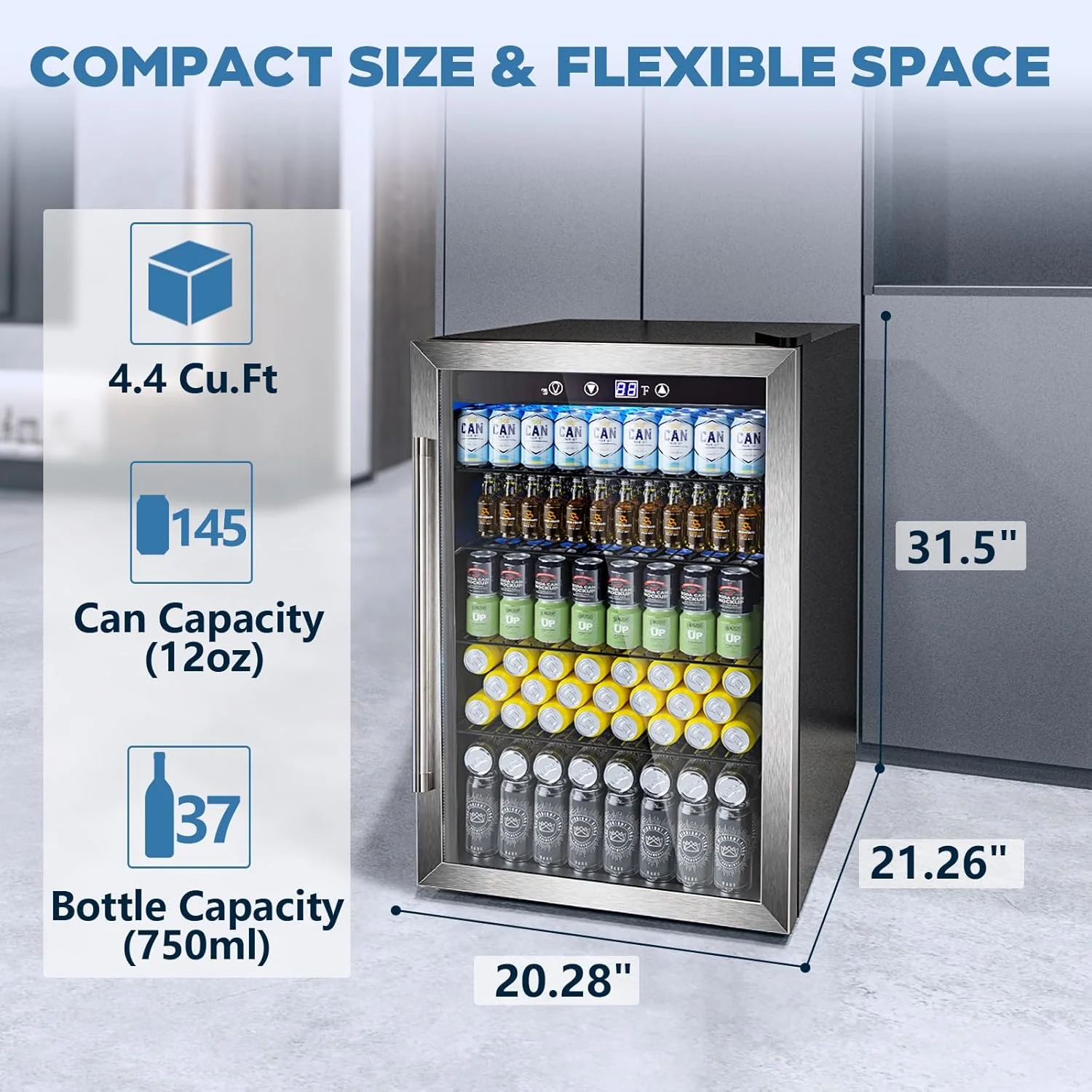 Beverage Refrigerator Cooler 4.4 Cu.Ft,145 Can Mini Fridge with Glass Door W58128SSH - Image 2