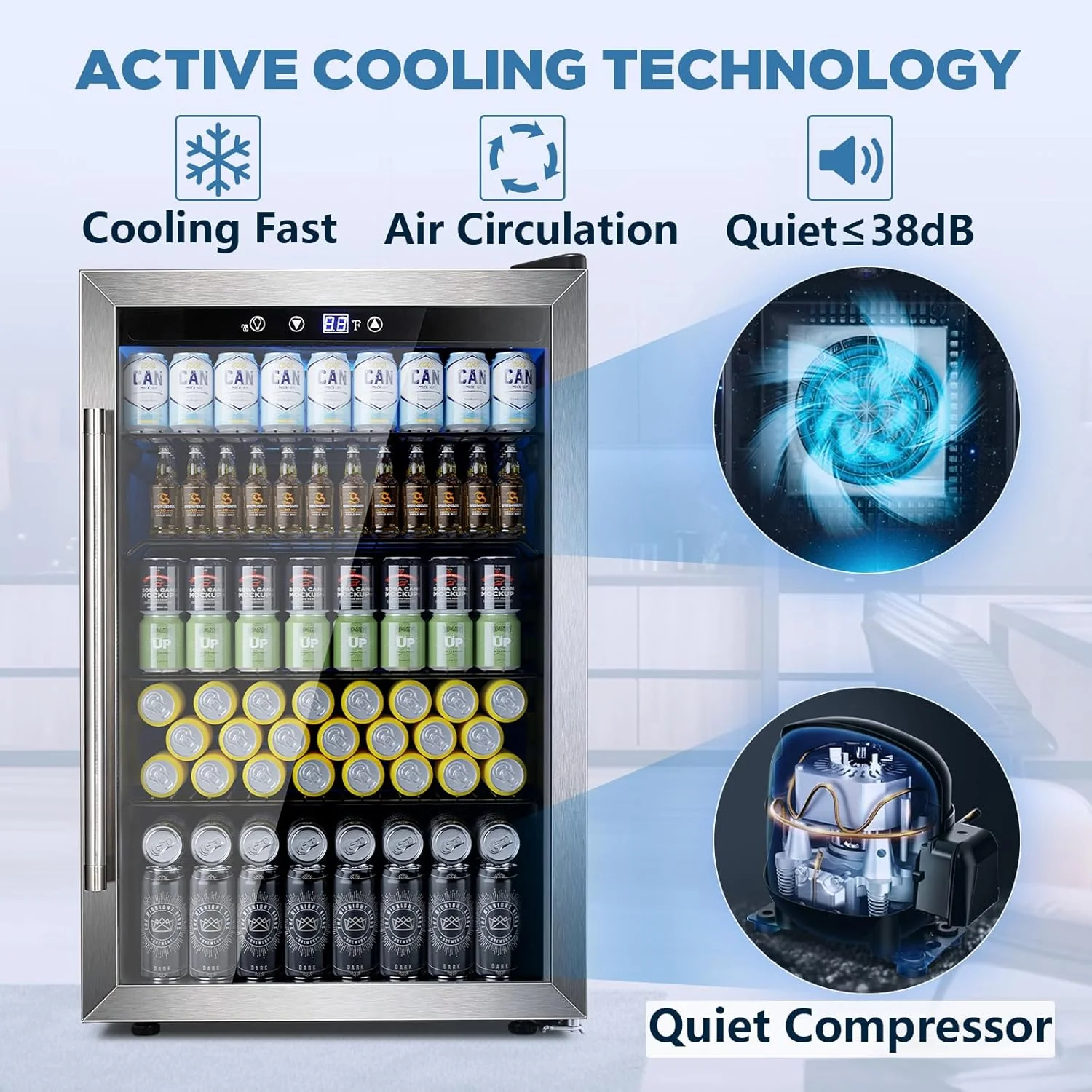 Beverage Refrigerator Cooler 4.4 Cu.Ft,145 Can Mini Fridge with Glass Door W58128SSH - Image 3