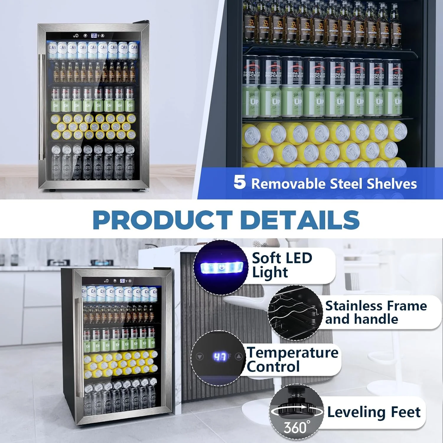Beverage Refrigerator Cooler 4.4 Cu.Ft,145 Can Mini Fridge with Glass Door W58128SSH - Image 5