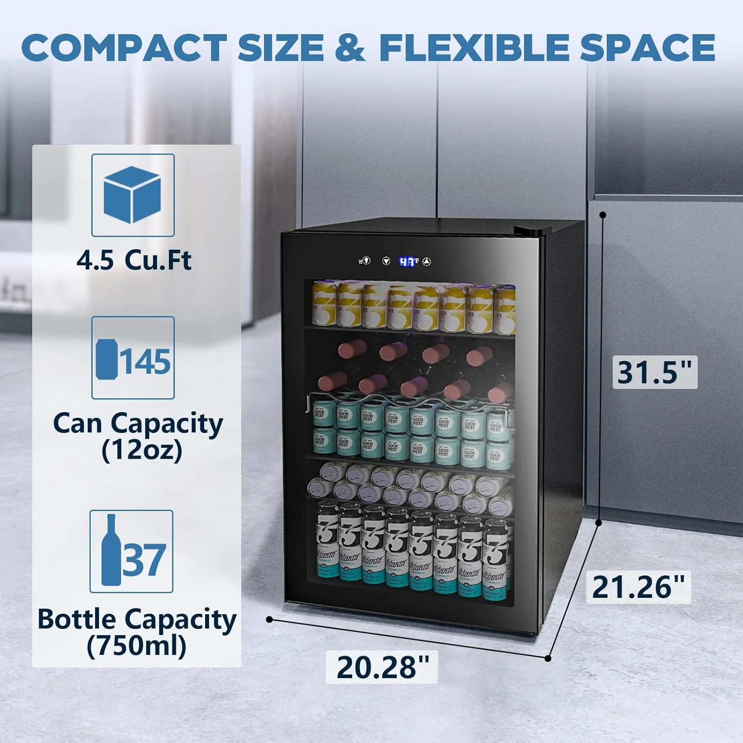 Beverage Refrigerator Cooler 4.5 Cu.Ft,145 Can Mini Fridge with Glass Door W58128BH - Image 2