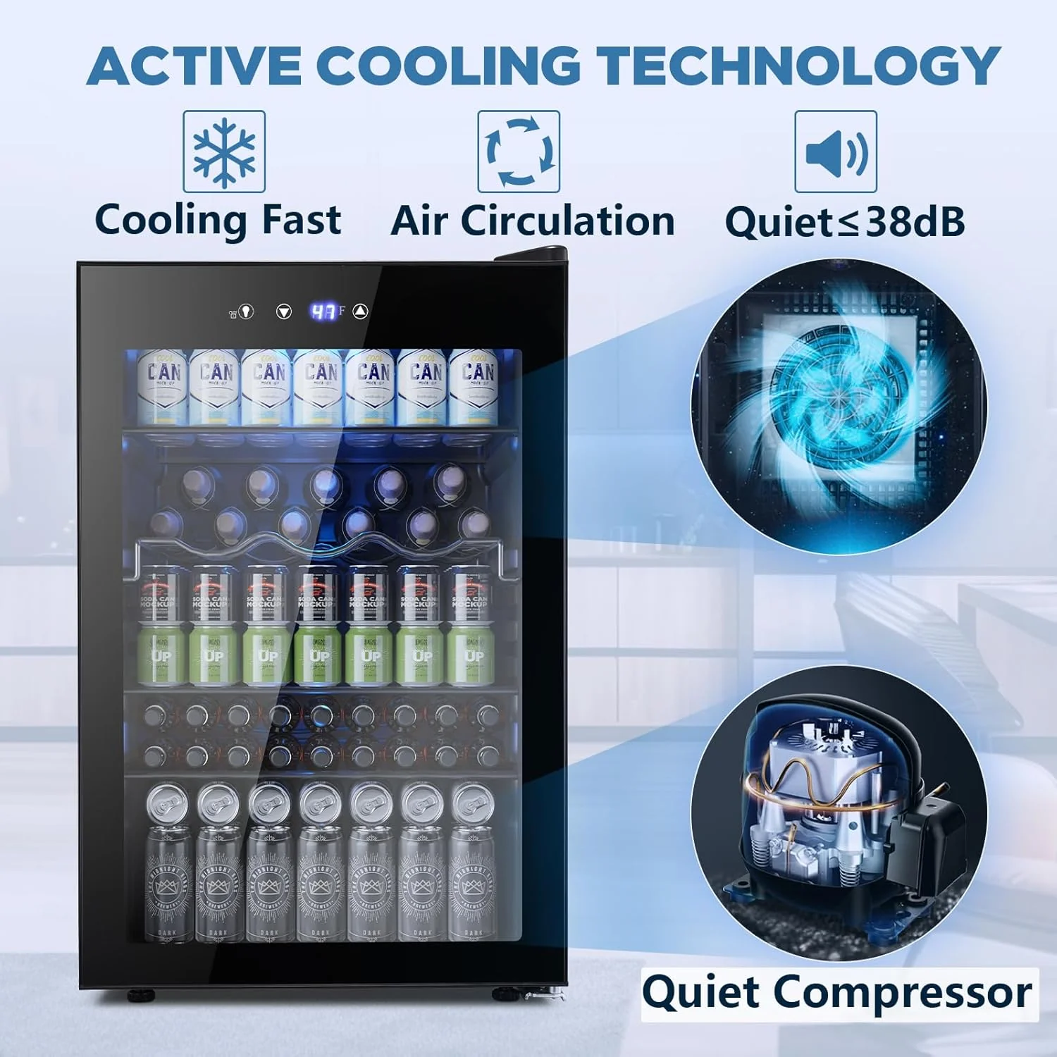 Beverage Refrigerator Cooler 4.5 Cu.Ft,145 Can Mini Fridge with Glass Door W58128BH - Image 3