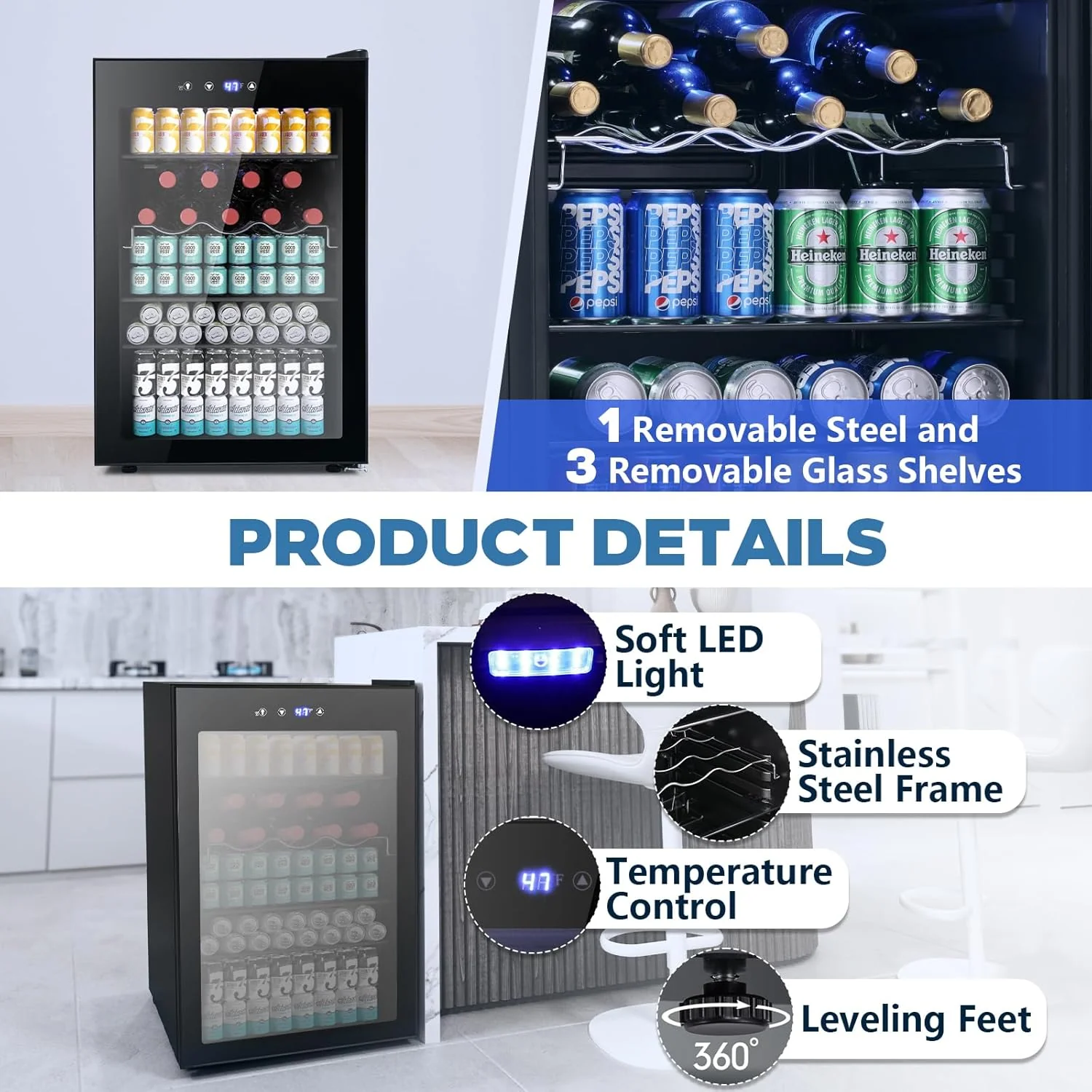 Beverage Refrigerator Cooler 4.5 Cu.Ft,145 Can Mini Fridge with Glass Door W58128BH - Image 5