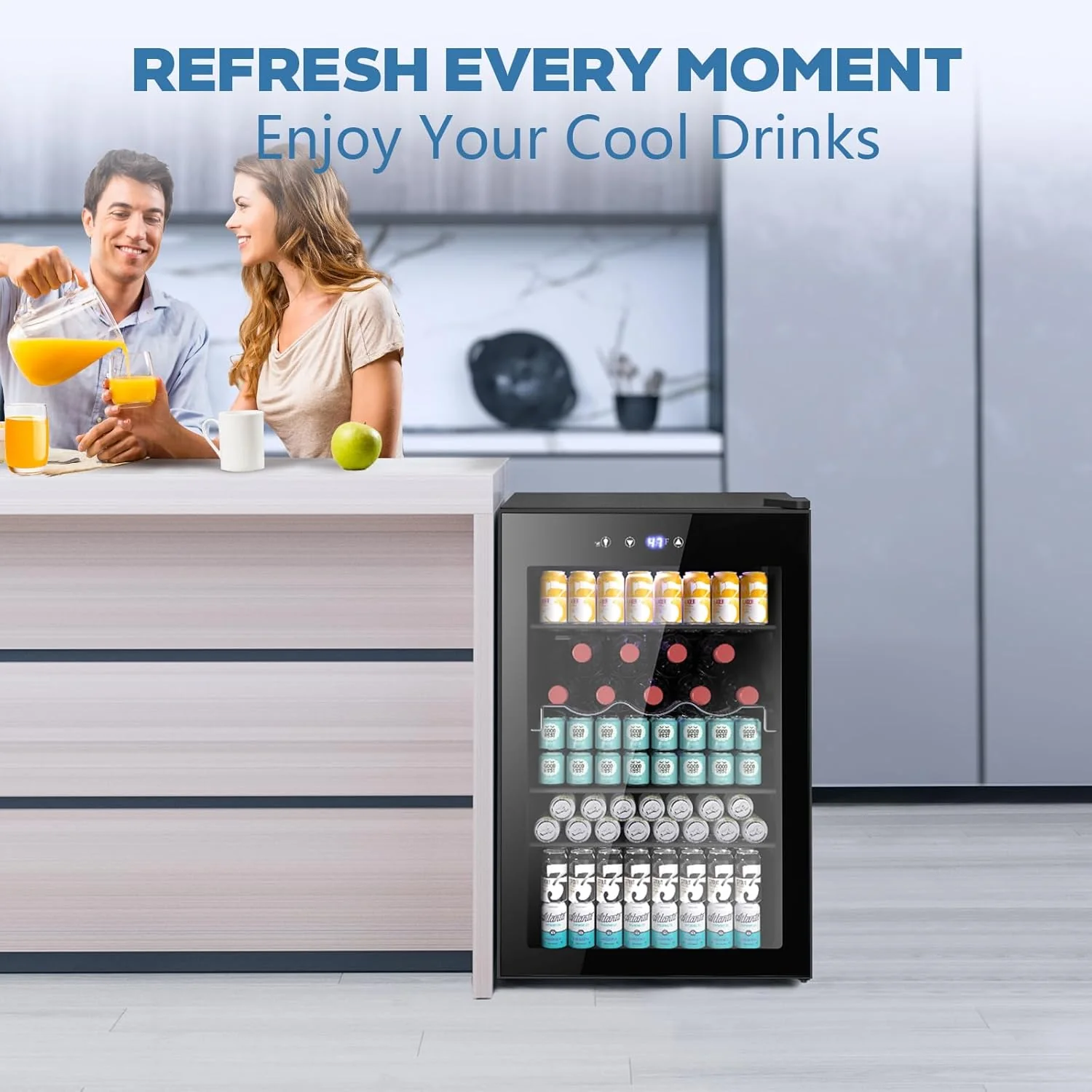 Beverage Refrigerator Cooler 4.5 Cu.Ft,145 Can Mini Fridge with Glass Door W58128BH - Image 7