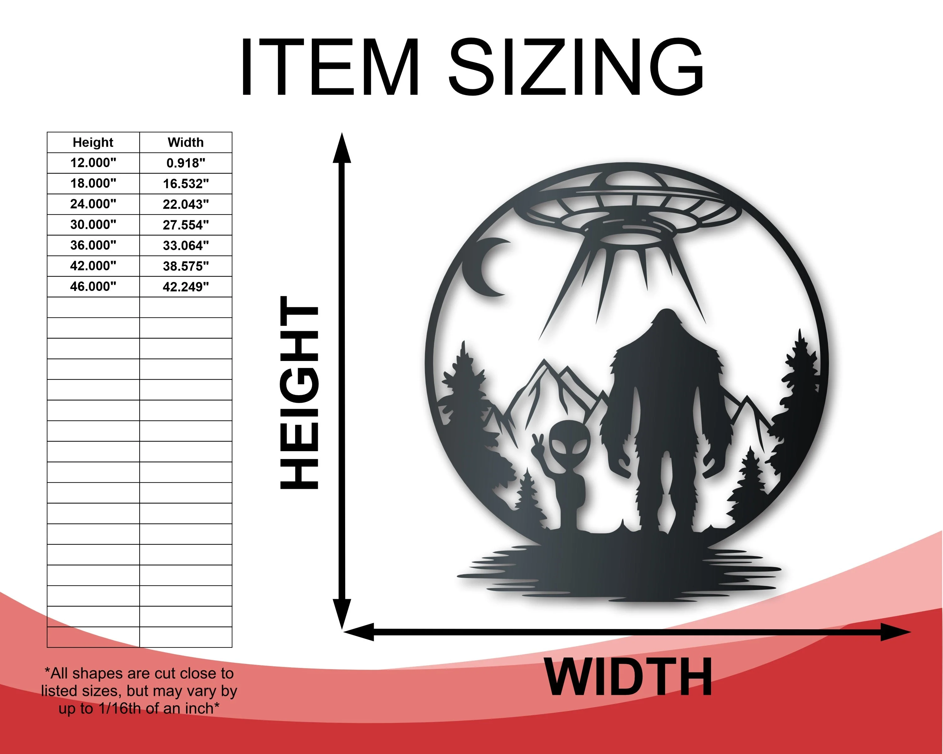 Bigfoot and Alien Metal Wall Art | Indoor Outdoor | Up to 46" | Over 20 Color Options - Image 2