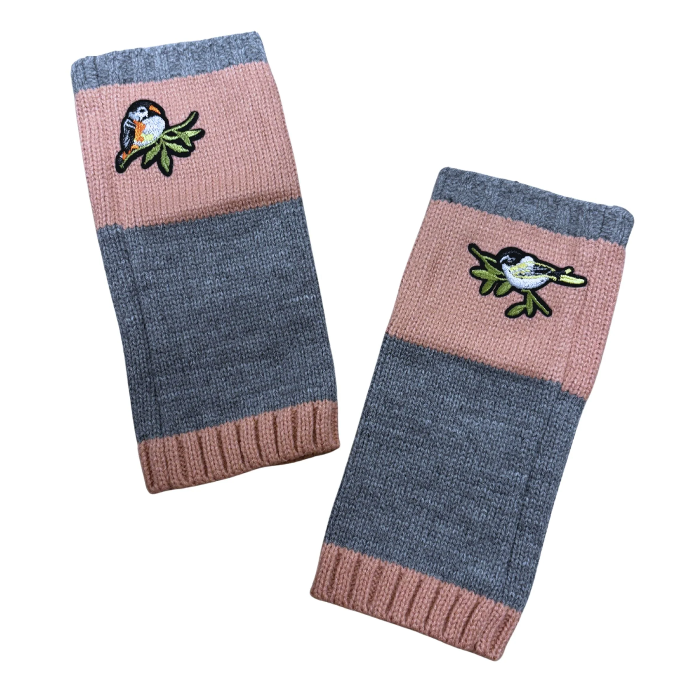 Bird Applique Arm Warmers | Fingerless Gloves in Black, Pink, or Green - Image 13