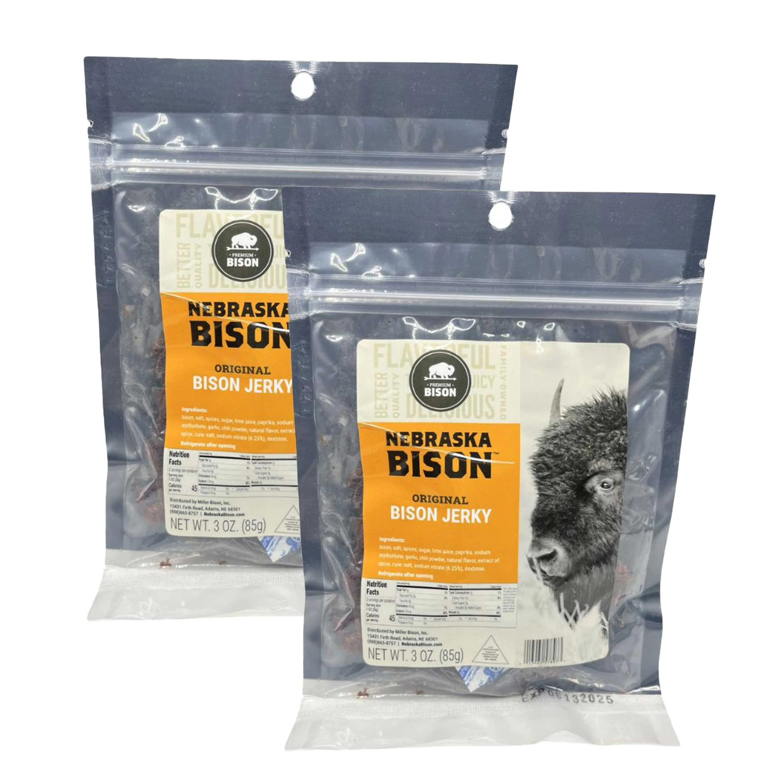 Bison Original Jerky | Original Flavor | 3 oz | Pack of 2 | Nebraska Bison