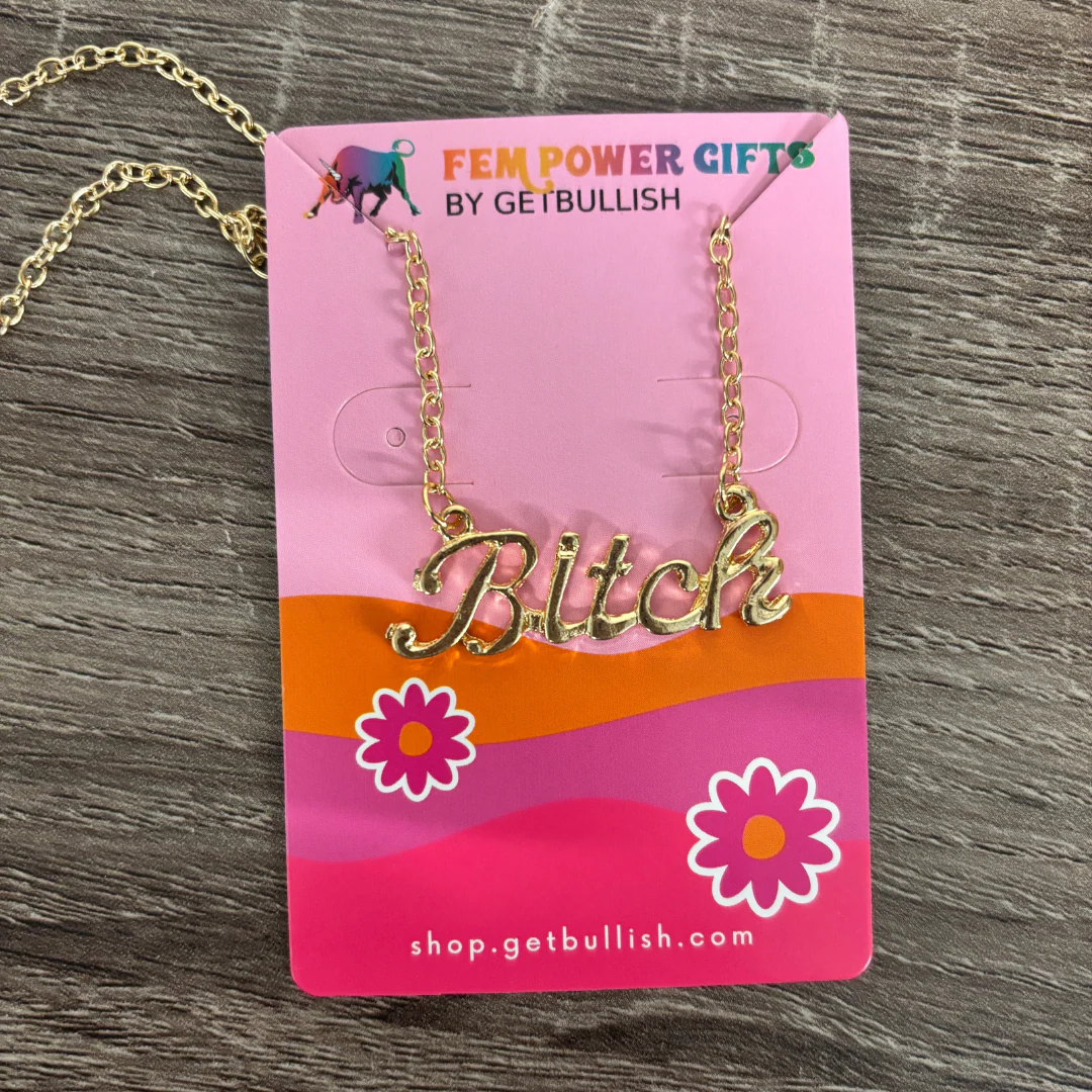 Bitch Script Nameplate Necklace in Silver or Gold - Image 10