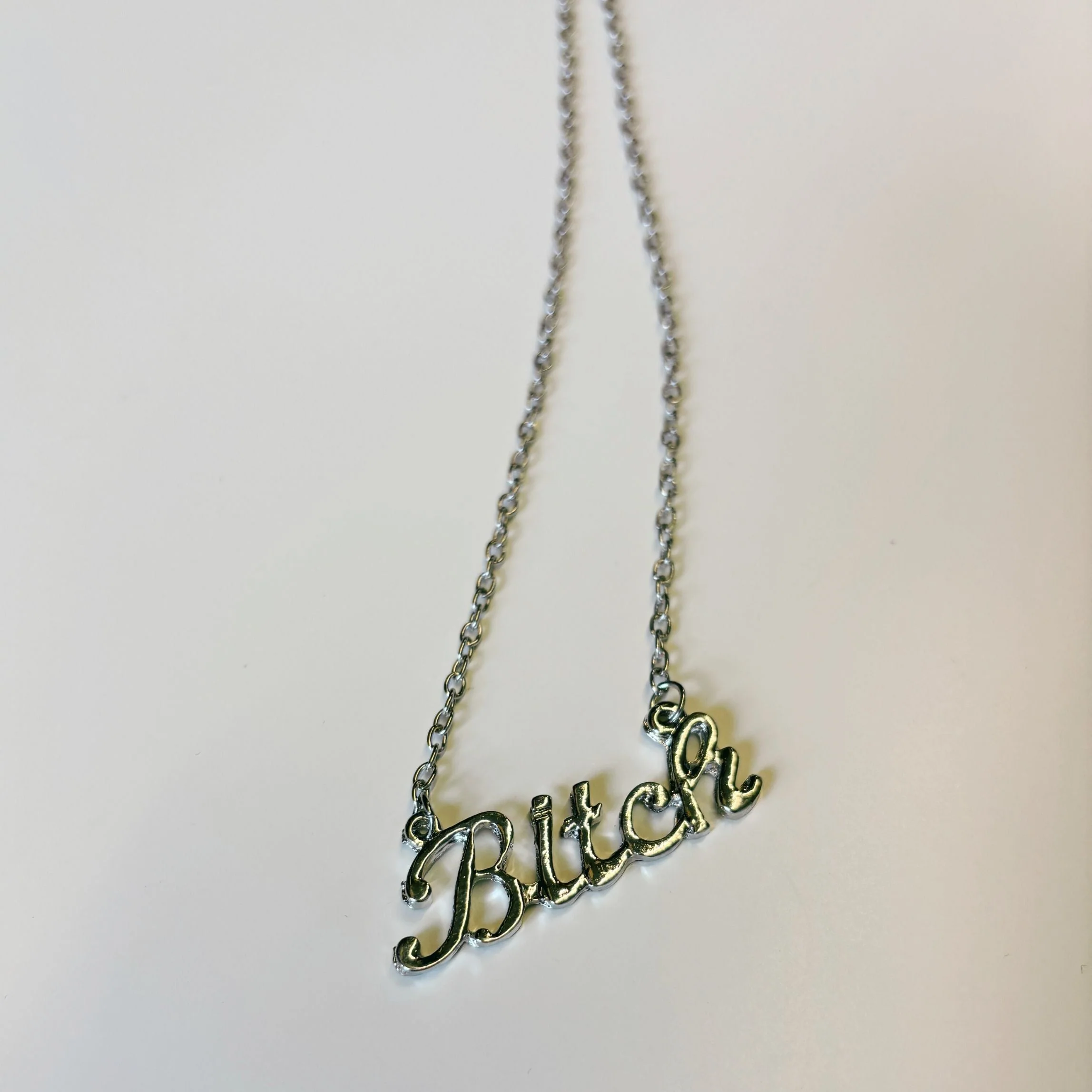 Bitch Script Nameplate Necklace in Silver or Gold - Image 4