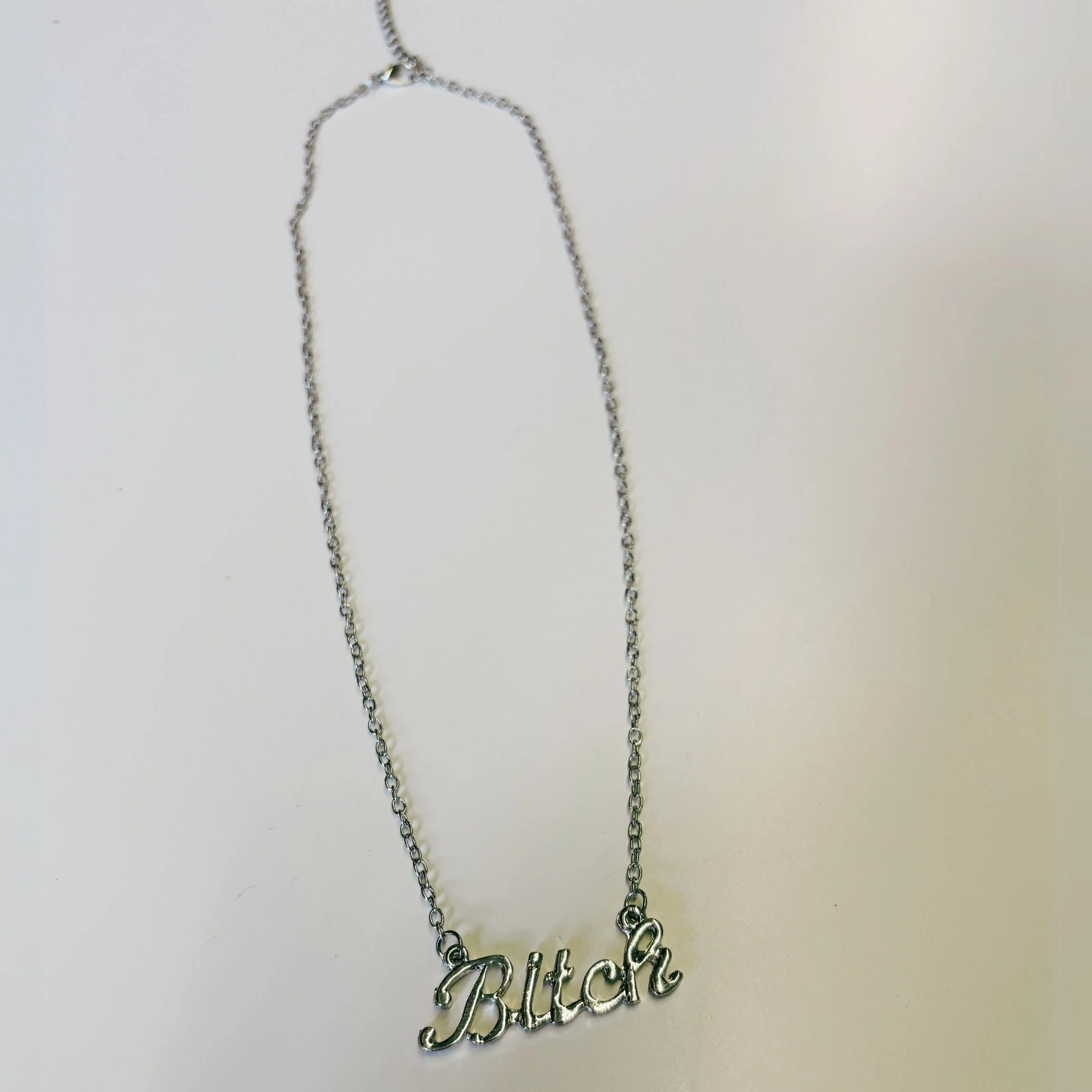 Bitch Script Nameplate Necklace in Silver or Gold - Image 5