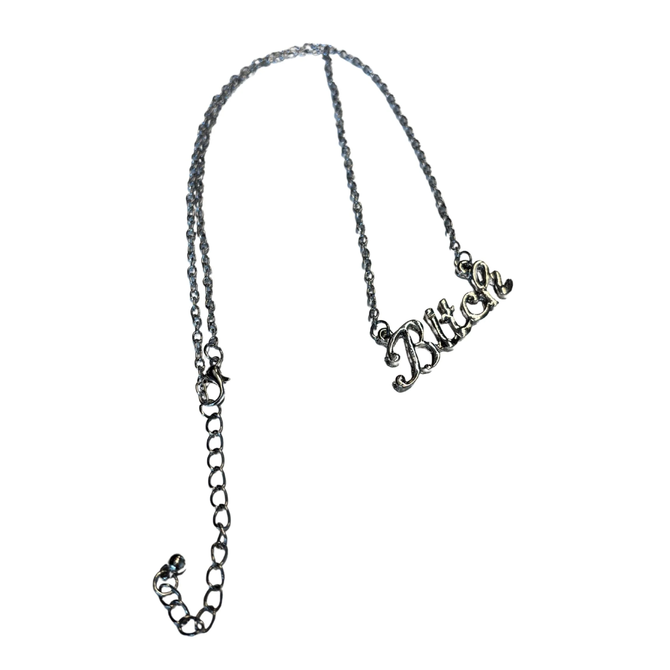 Bitch Script Nameplate Necklace in Silver or Gold - Image 7