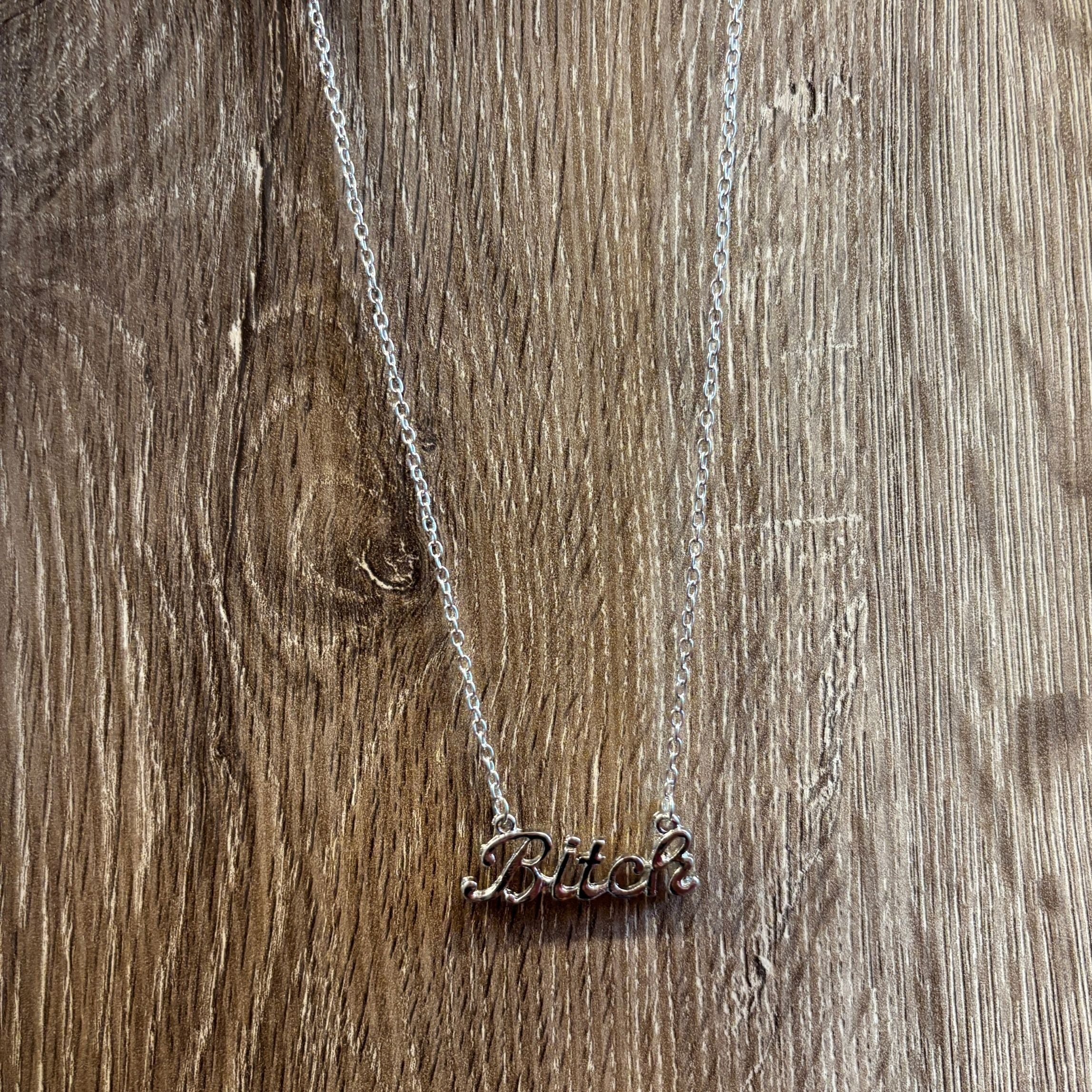 Bitch Script Nameplate Necklace in Silver or Gold - Image 8