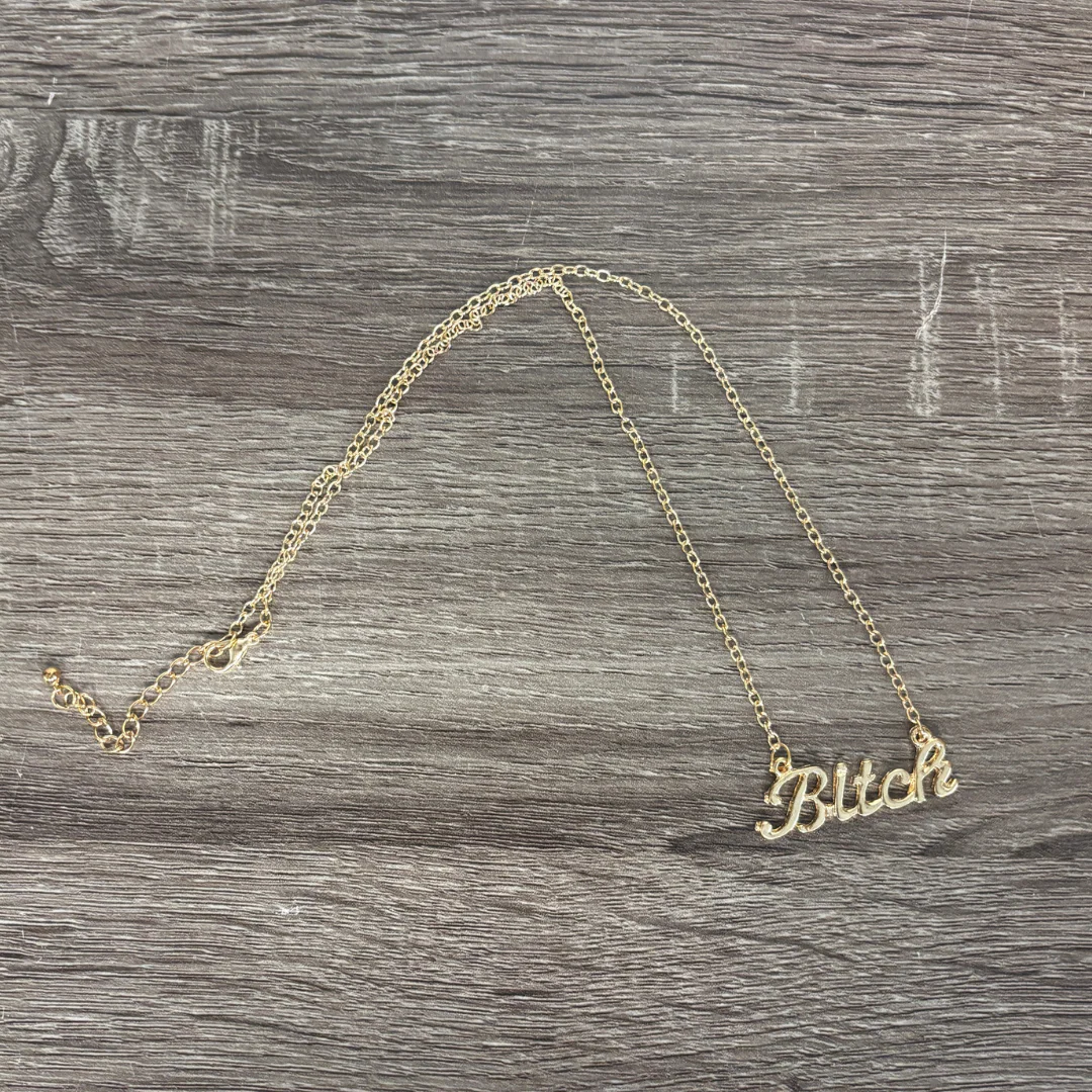 Bitch Script Nameplate Necklace in Silver or Gold - Image 9
