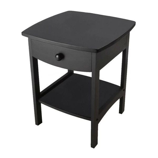 Black 1-Drawer Bedroom Nightstand Contemporary End Table - Image 2