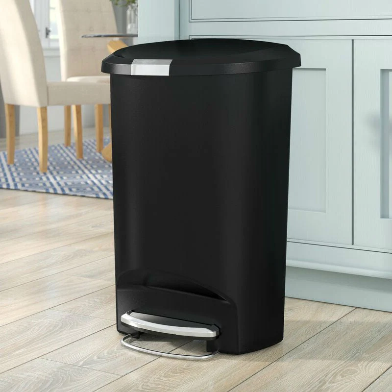 Black 13-Gallon Kitchen Trash Can with Foot Pedal Step Lid - Image 5
