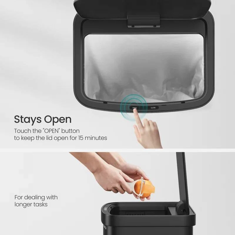 Black 13-Gallon Kitchen Trash Can with Motion Sensor Lid and Carbon Filter - Image 3