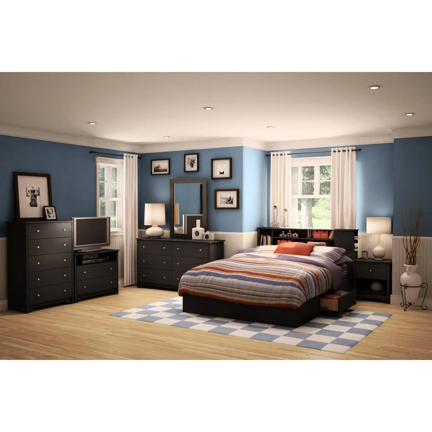 Black 6 Drawer Bedroom Dresser with Nickle Metal Knobs Handles - Image 2