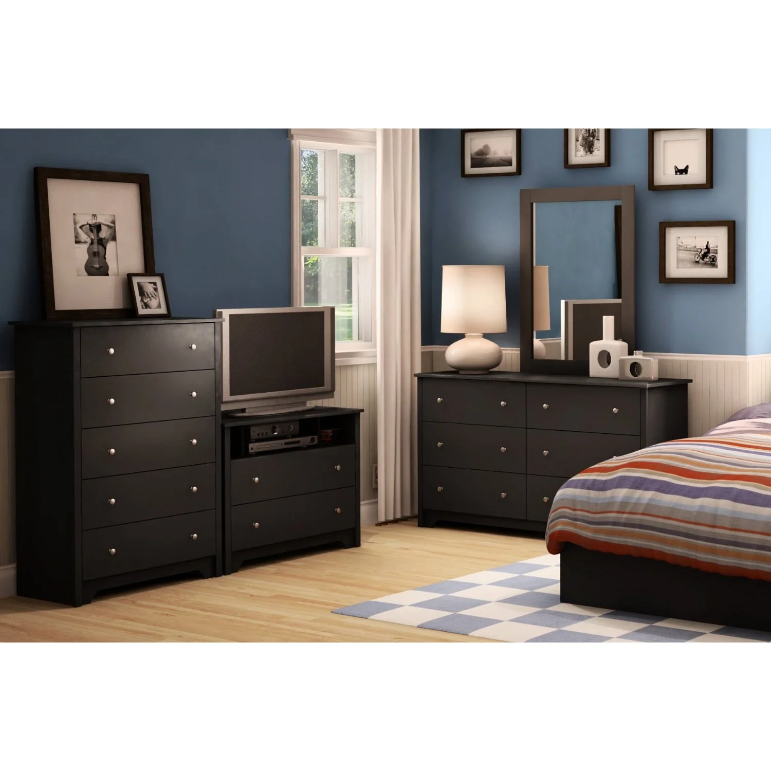 Black 6 Drawer Bedroom Dresser with Nickle Metal Knobs Handles - Image 4