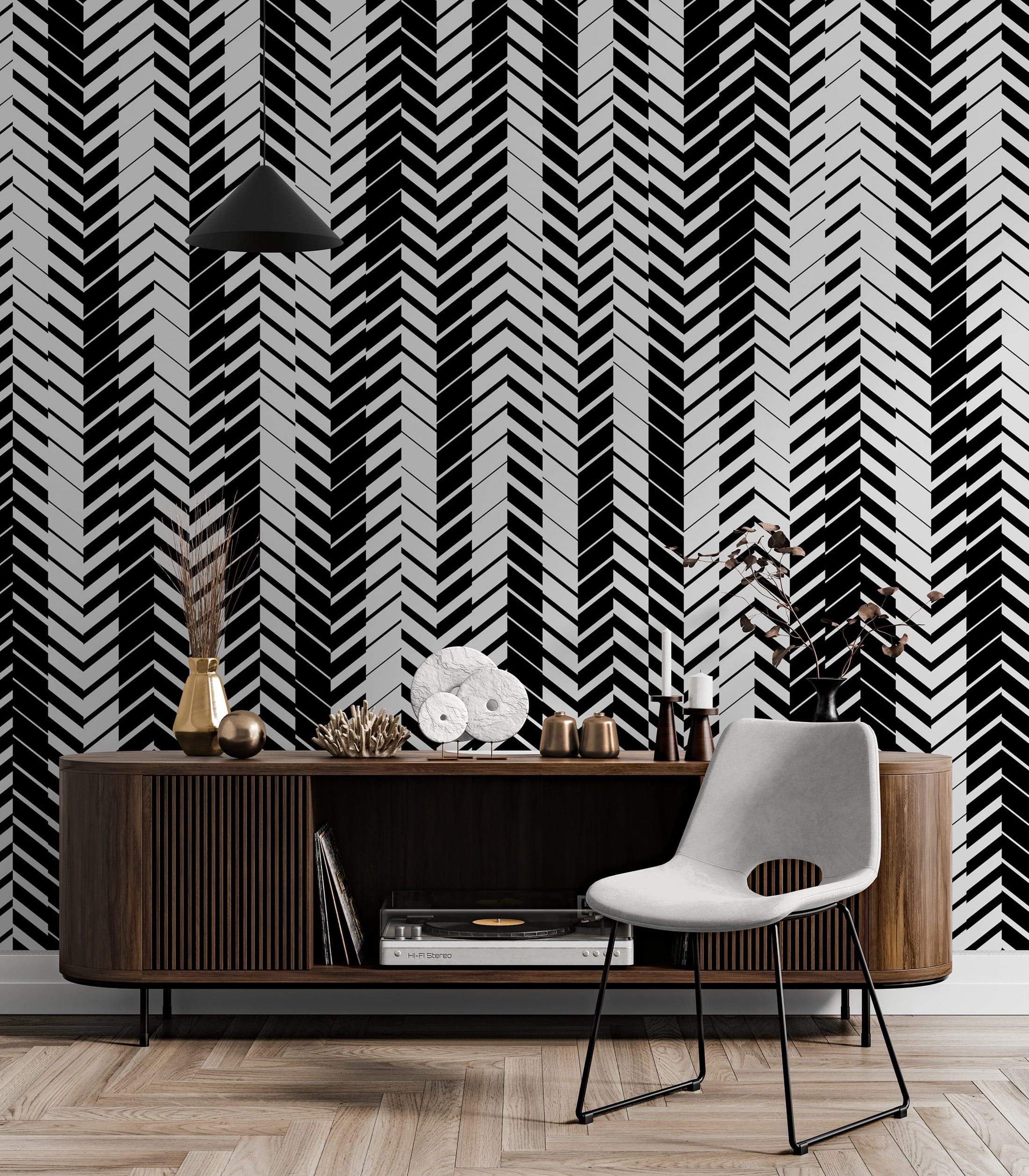 Black and White Minimal Retro Stripes Pattern Wallpaper. #7033 - Image 2
