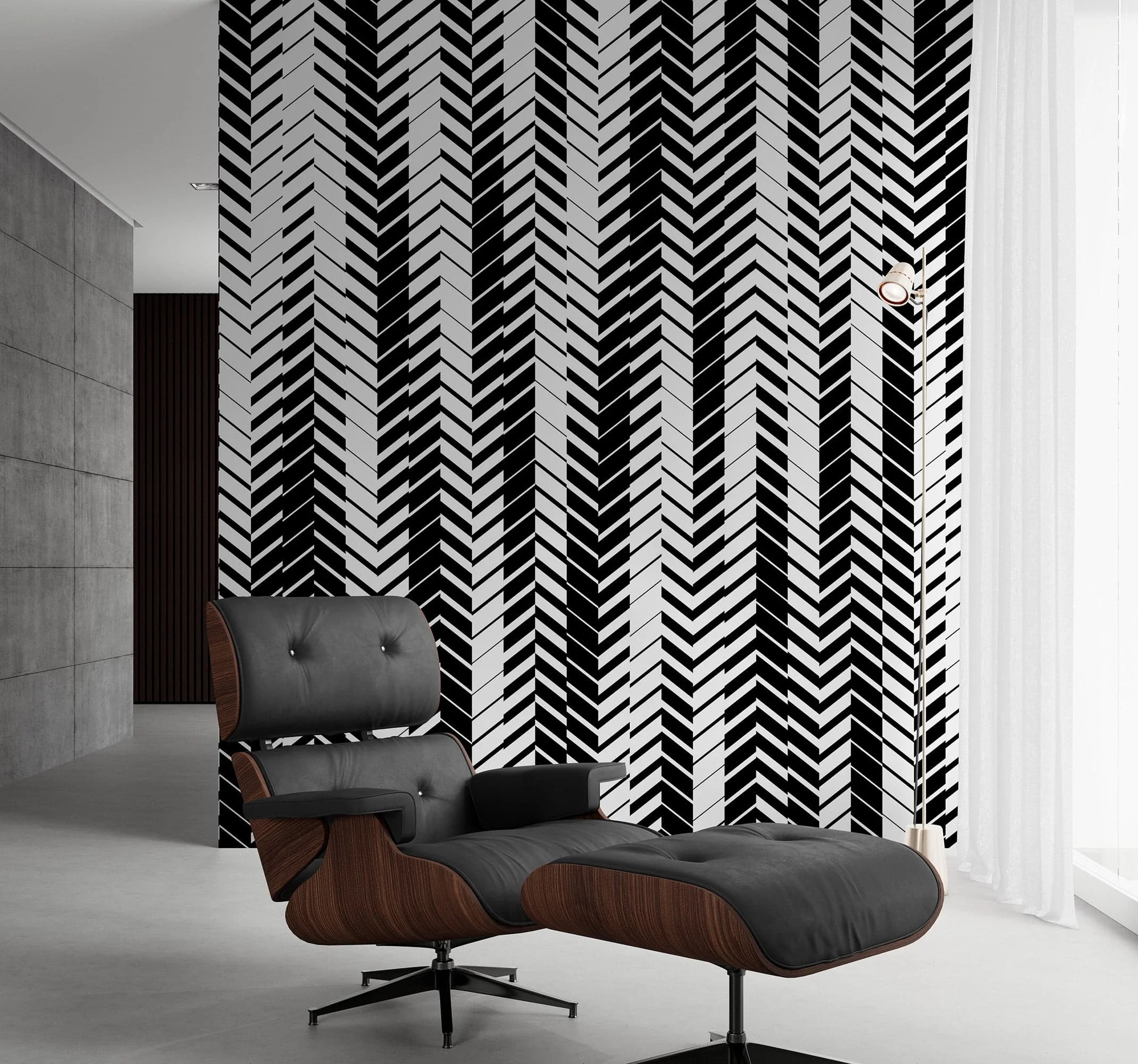 Black and White Minimal Retro Stripes Pattern Wallpaper. #7033 - Image 4