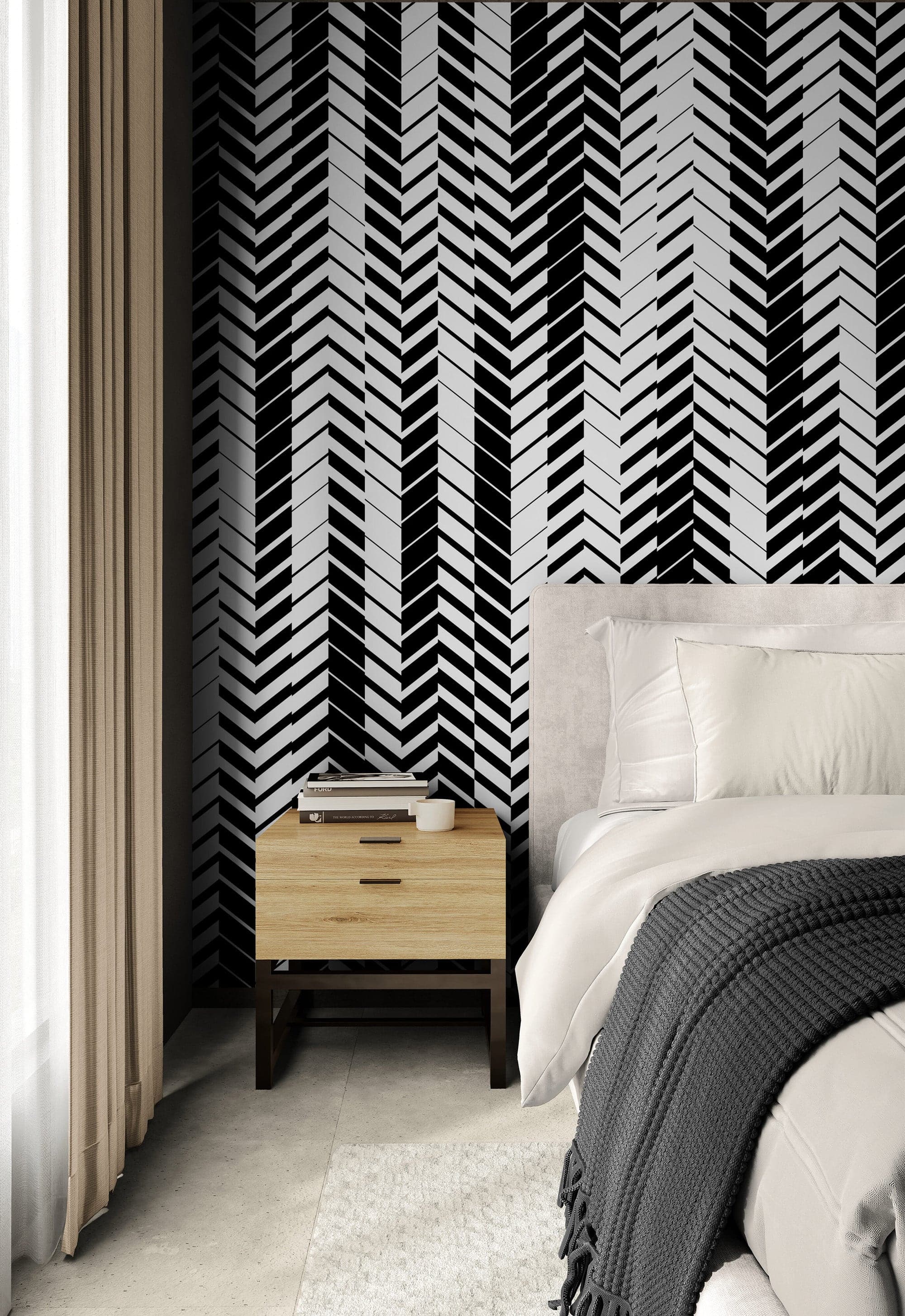 Black and White Minimal Retro Stripes Pattern Wallpaper. #7033 - Image 5