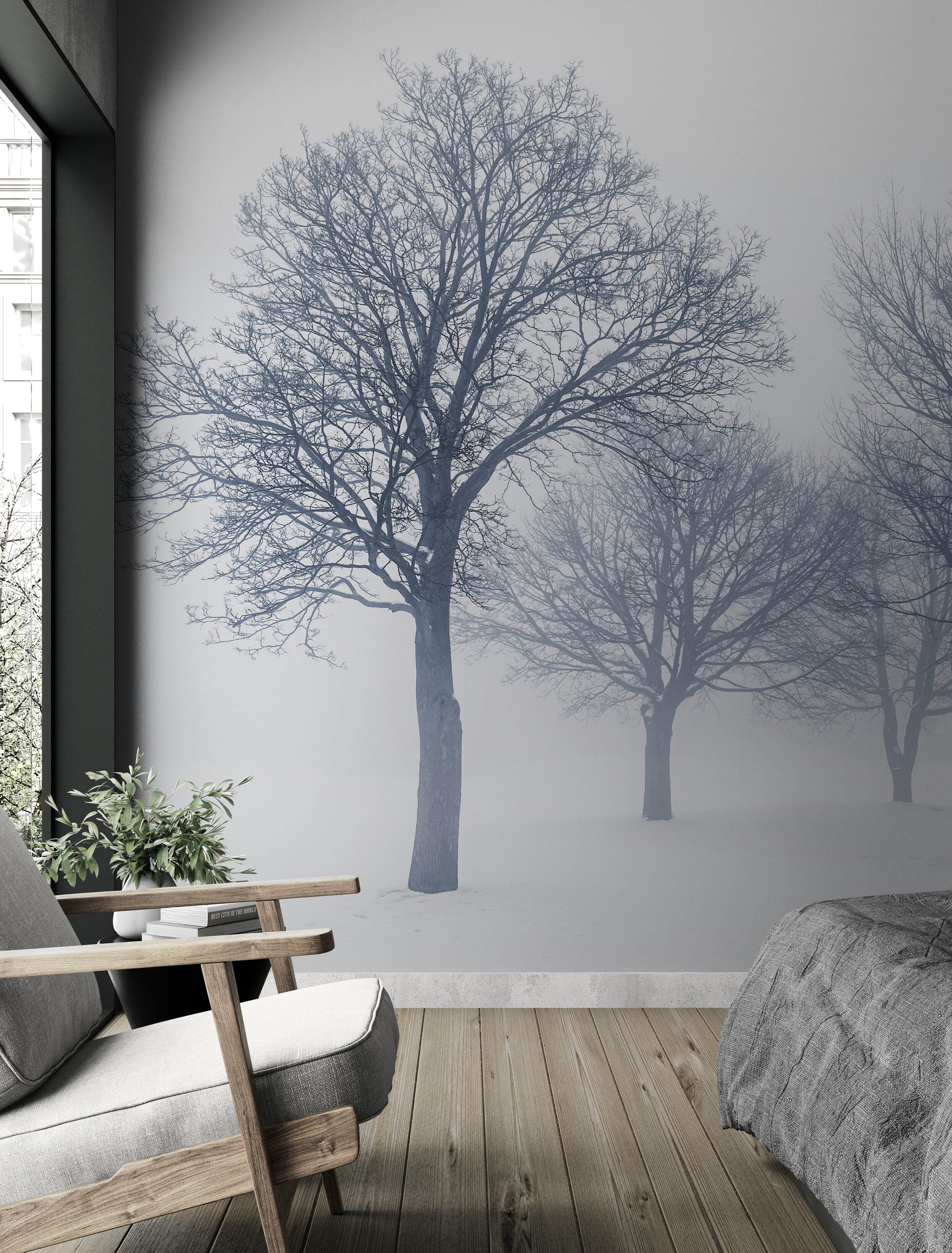 Black and White Snow Covered Trees Winter Landscape Wall Mural. #7042 - Image 6
