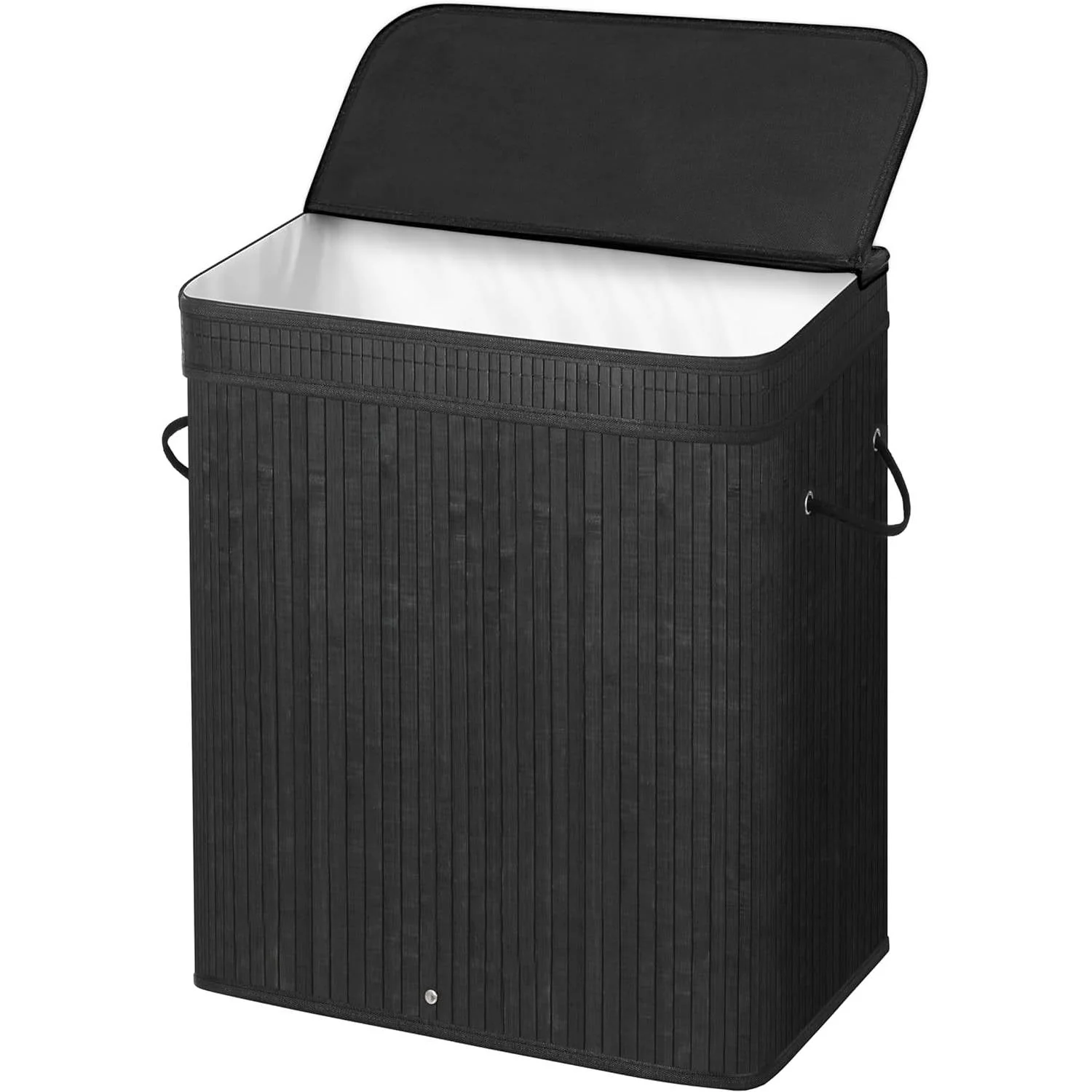 Black Bamboo Wood 26-Gal Laundry Hamper Basket w/ Removable Washable Cotton Bag - Image 3